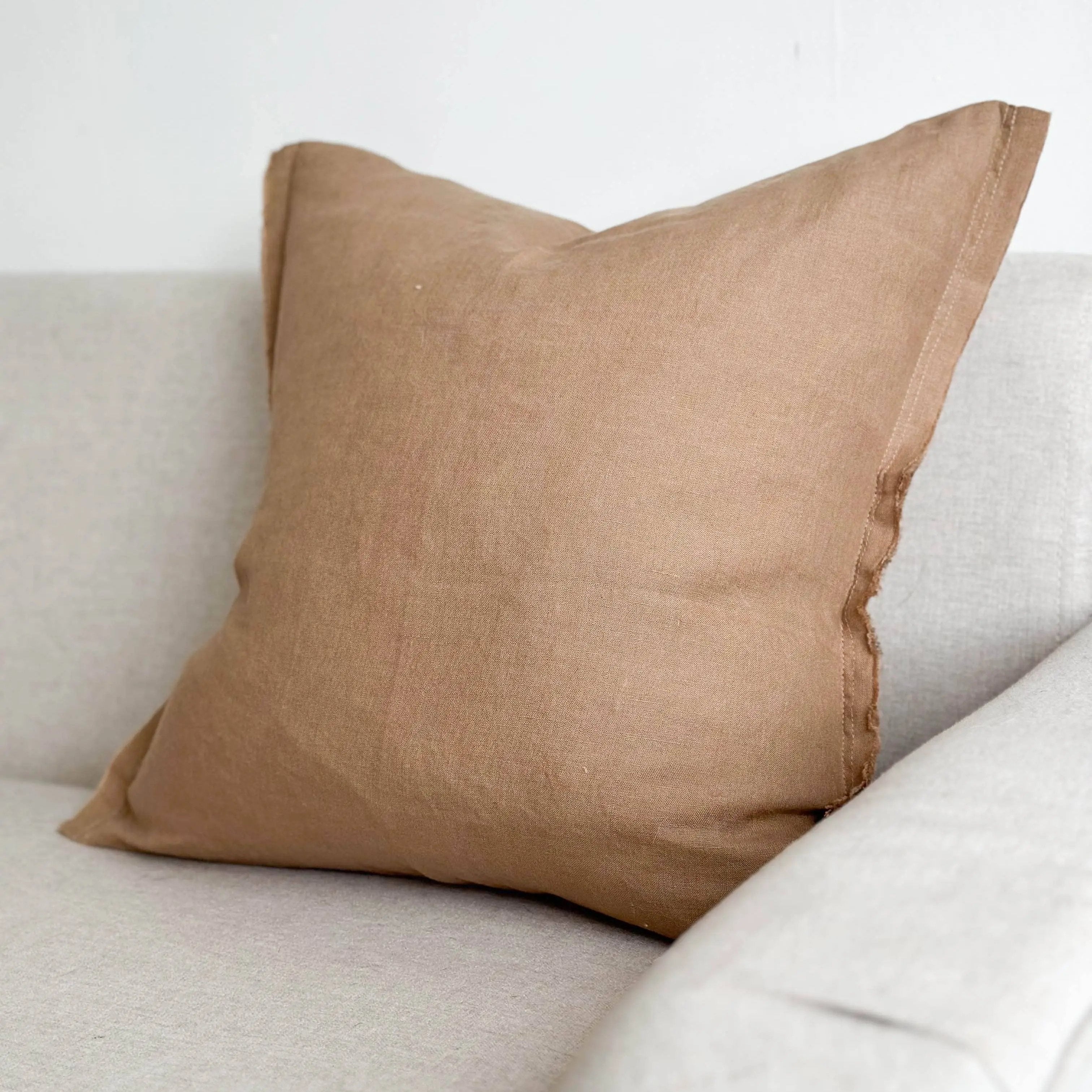 Esmee Linen Cushion Cover – Frayed Edge Coffee 45x45cm Ellenvale Trade