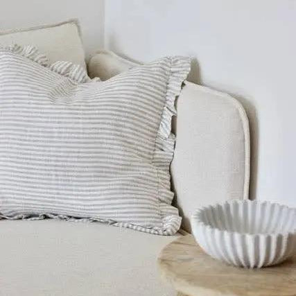 Pure Linen Ruffle Cushion Cover - Grey Stripe Mama and Tochter