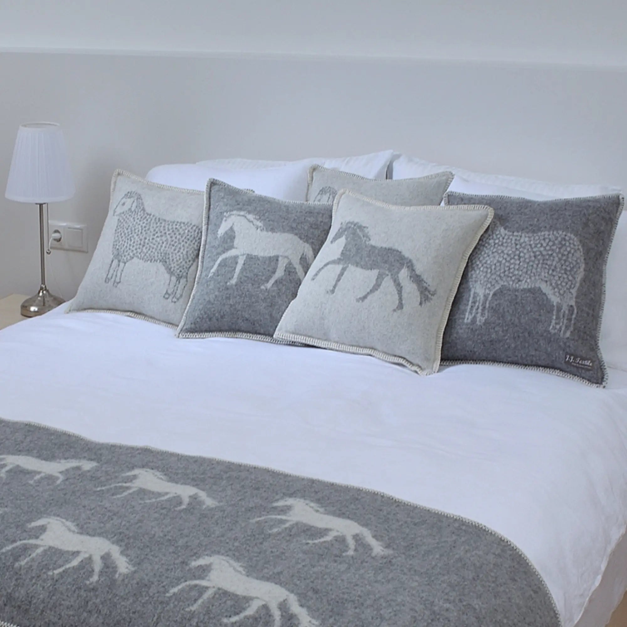 Horse Soft Grey Pure Wool Cushion Covers JJ Textile
