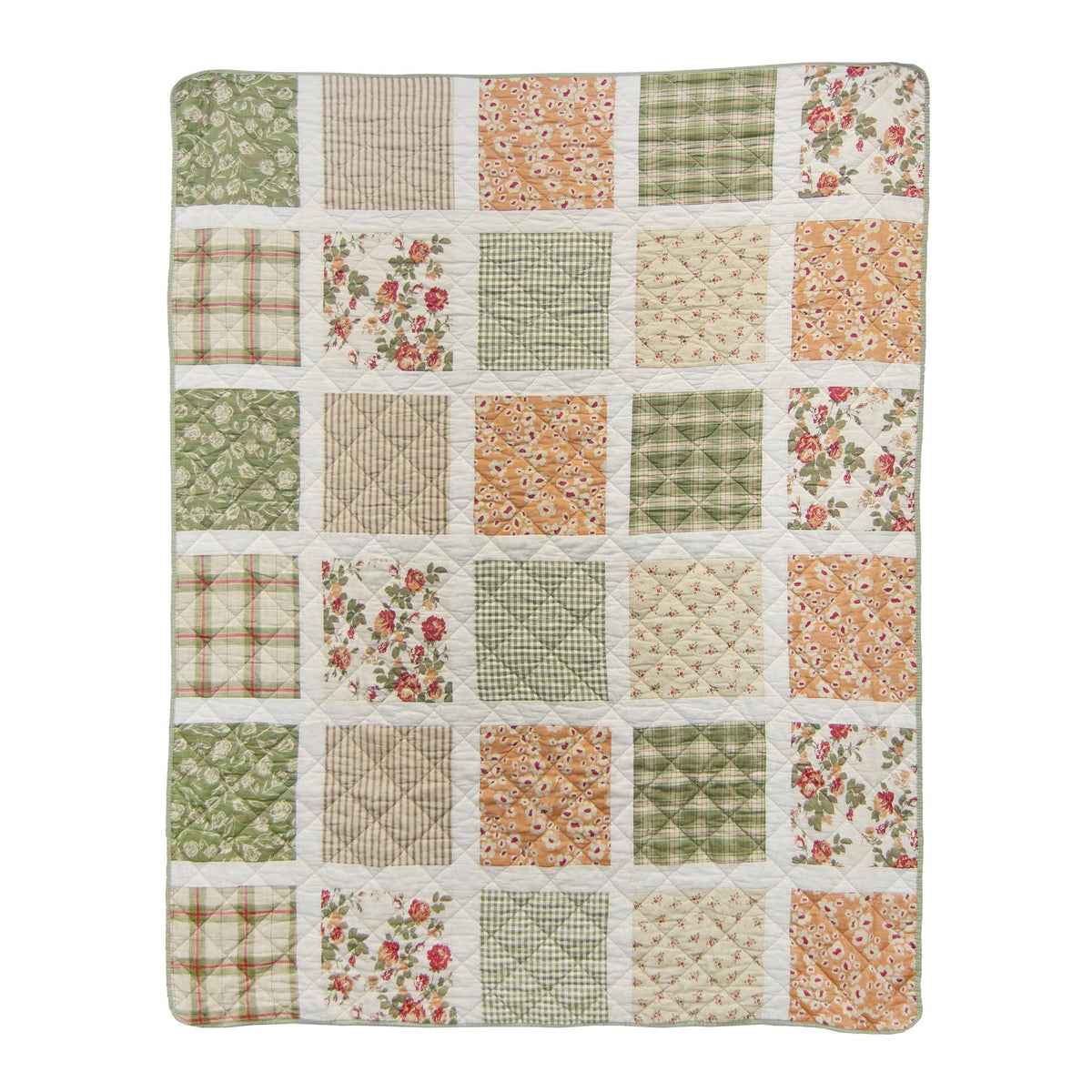 Peach Rose Cotton Patchwork Floral Quilted Throw
