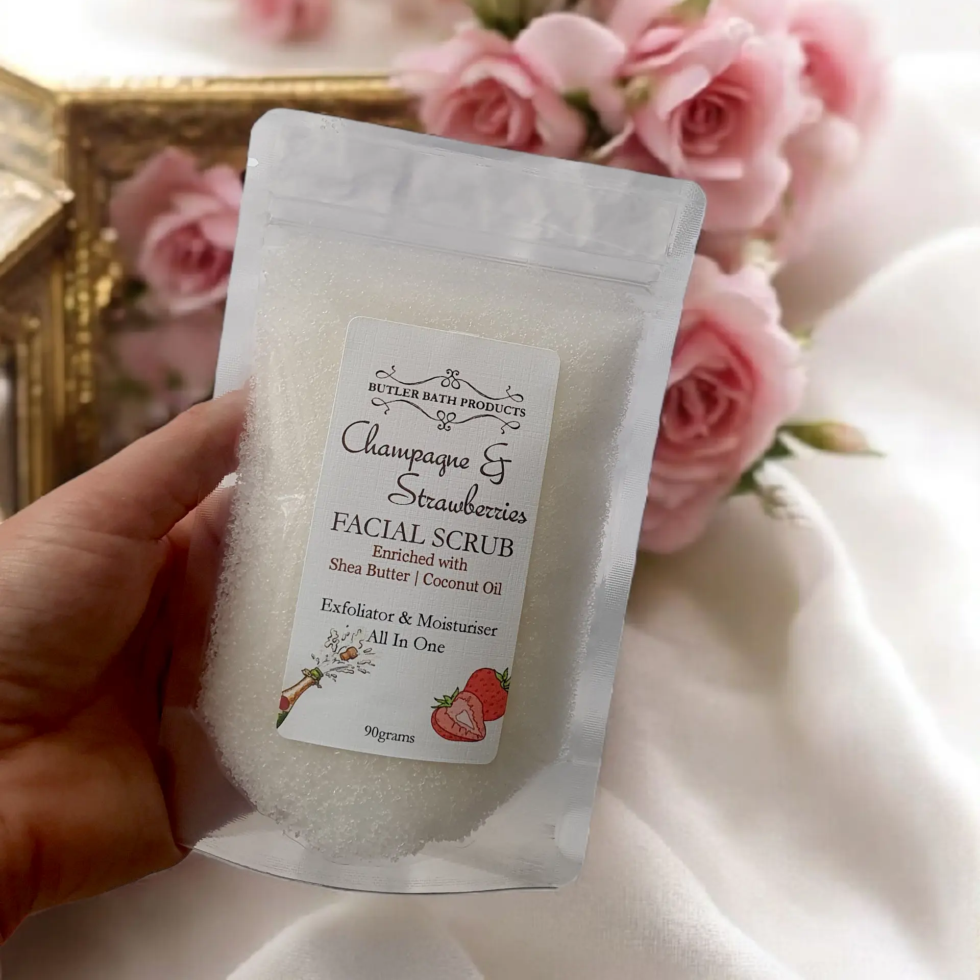 Champagne & Strawberries Facial Scrub - Exfoliator Butler Bath Products
