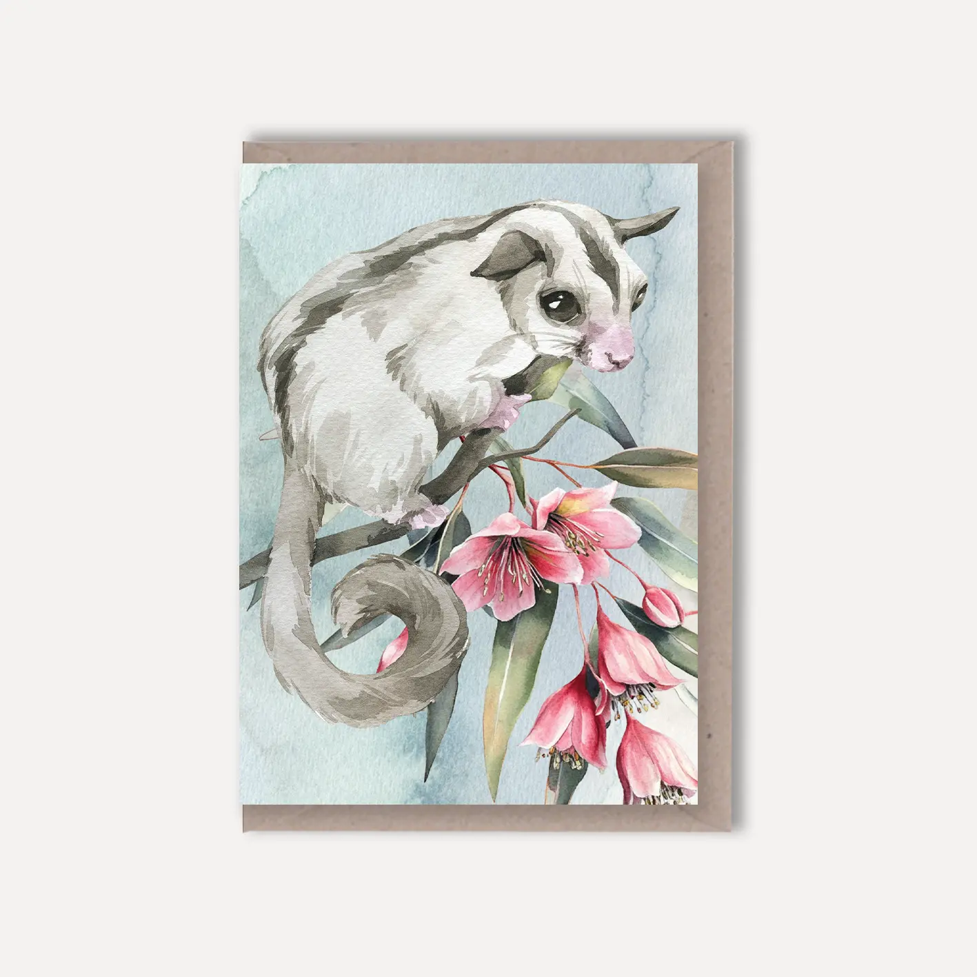 Australian Watercolour Sugar Glider on Australian Flora Greeting Card Scattered Seed Co