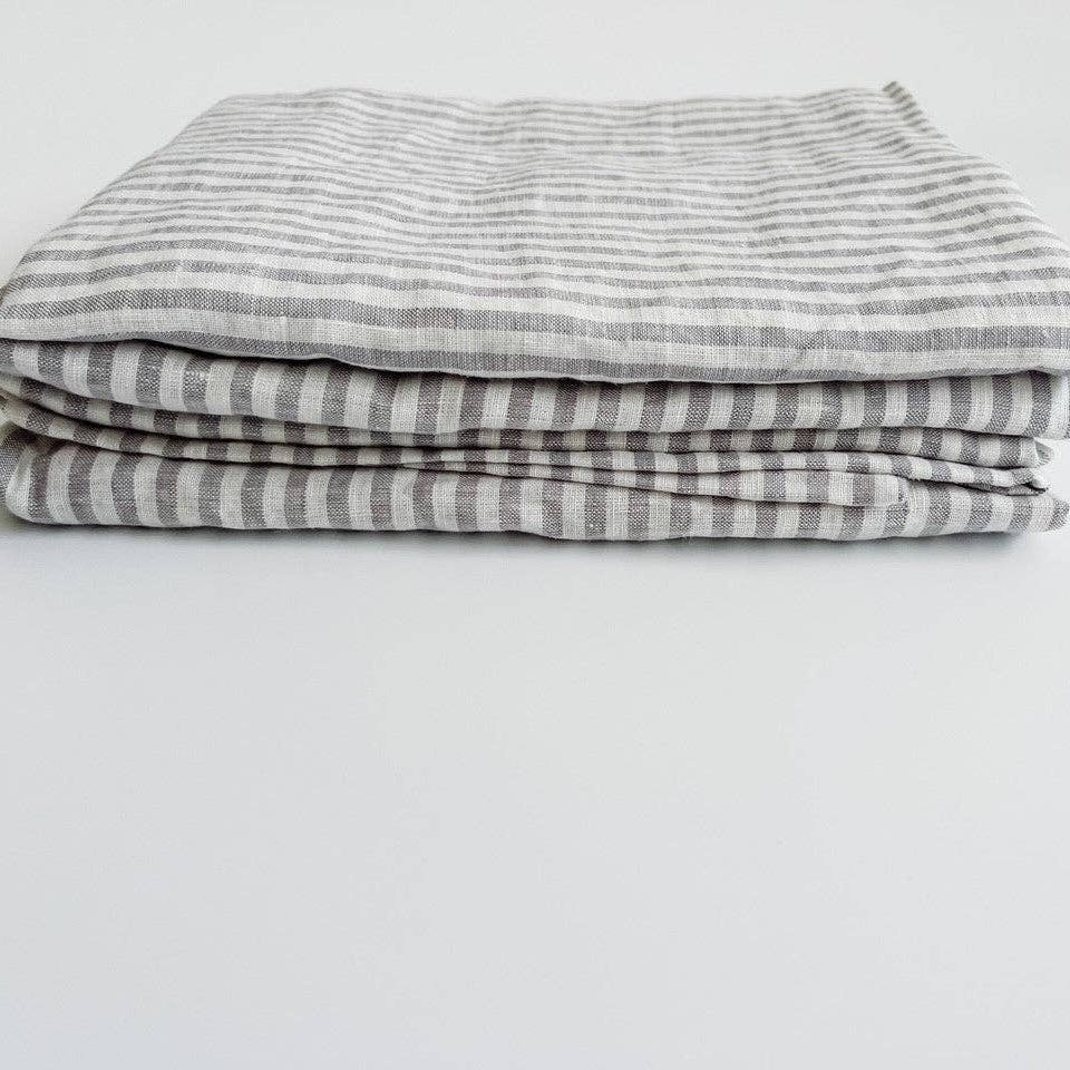 Pure French Linen Tea Towel - Grey Stripe Mama and Tochter