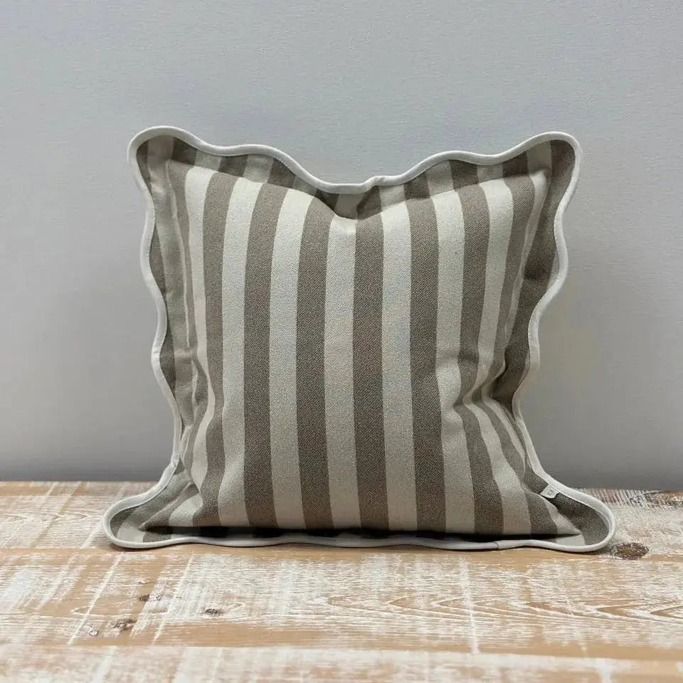 Chloe Greige Stripe Scalloped Edge Cushion Cover – 45×45cm Ellenvale Trade
