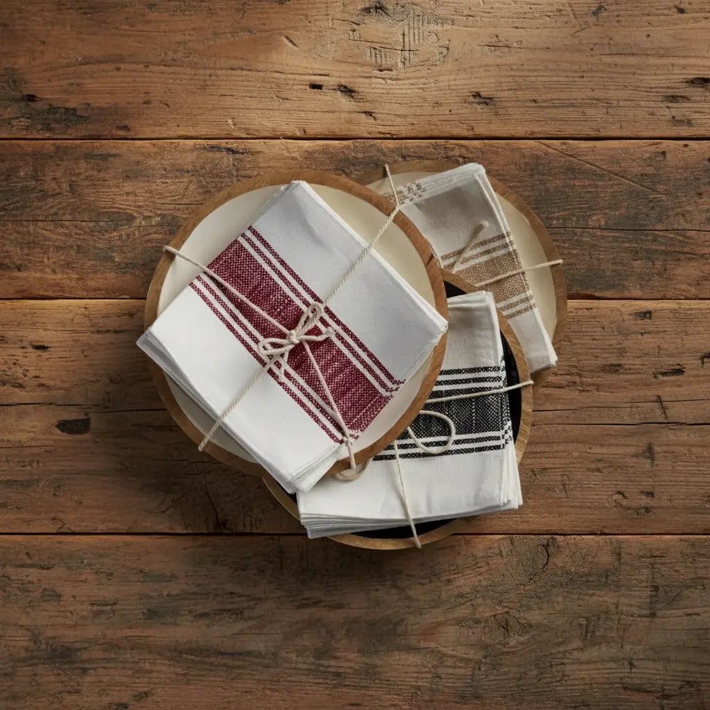 Gift Pack – Wooden Round Tray & Set of Six Tea Coasters: Black Bowl Design