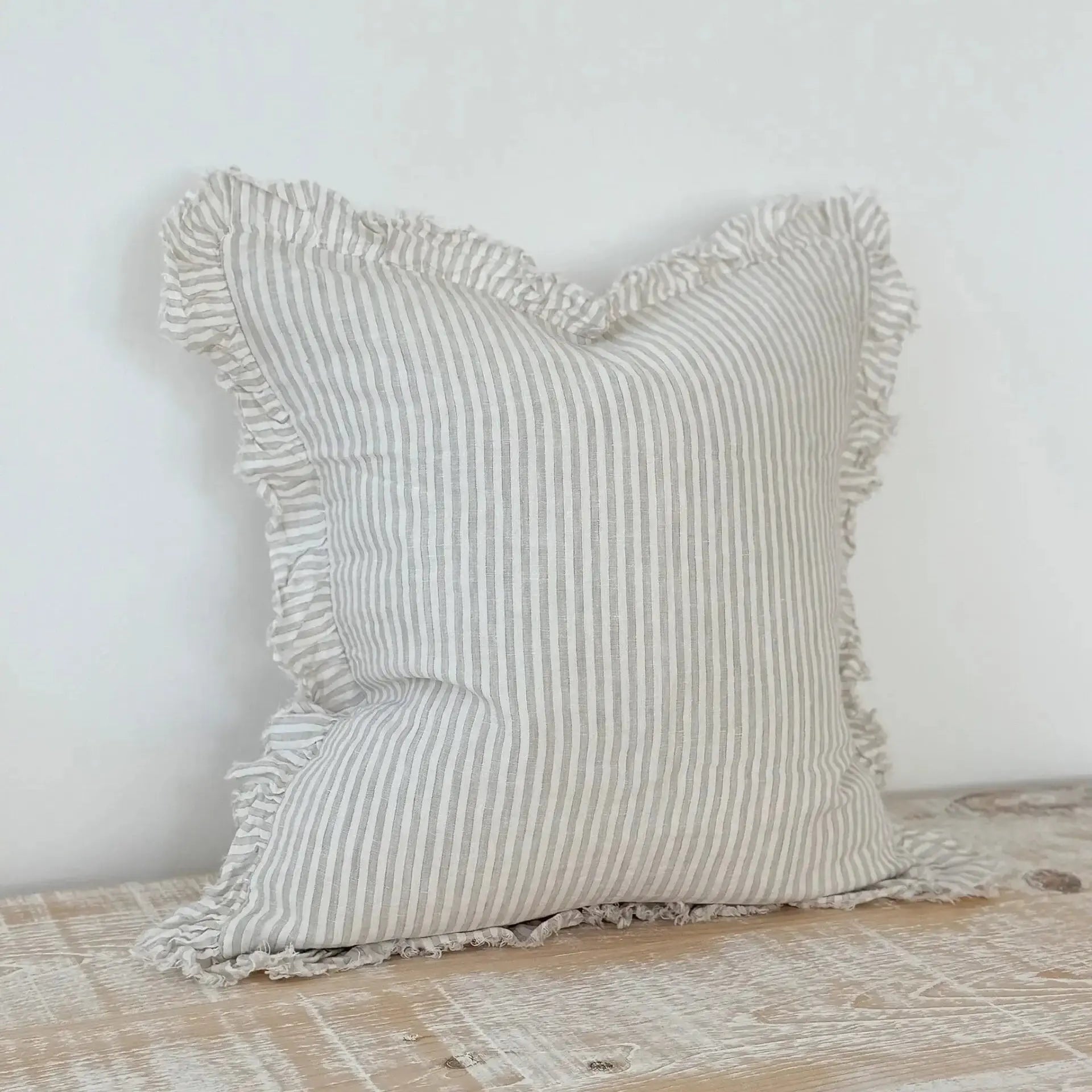Hallie Natural Stripe Ruffle Edge Cushion Cover – 65 × 65 cm Ellenvale Trade