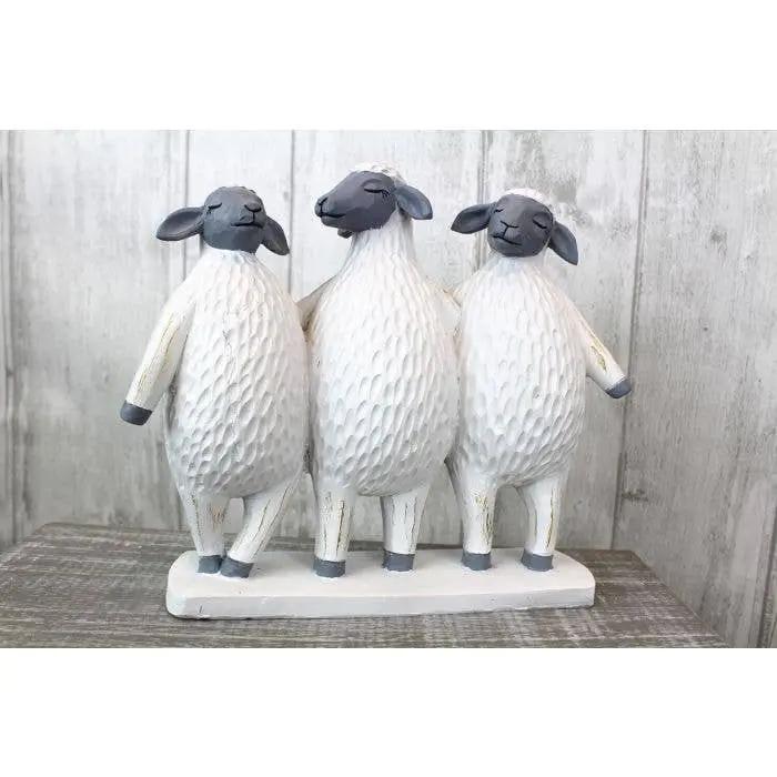 Triple Standing Sheep Ornament - Carved Resin - Medium Langs