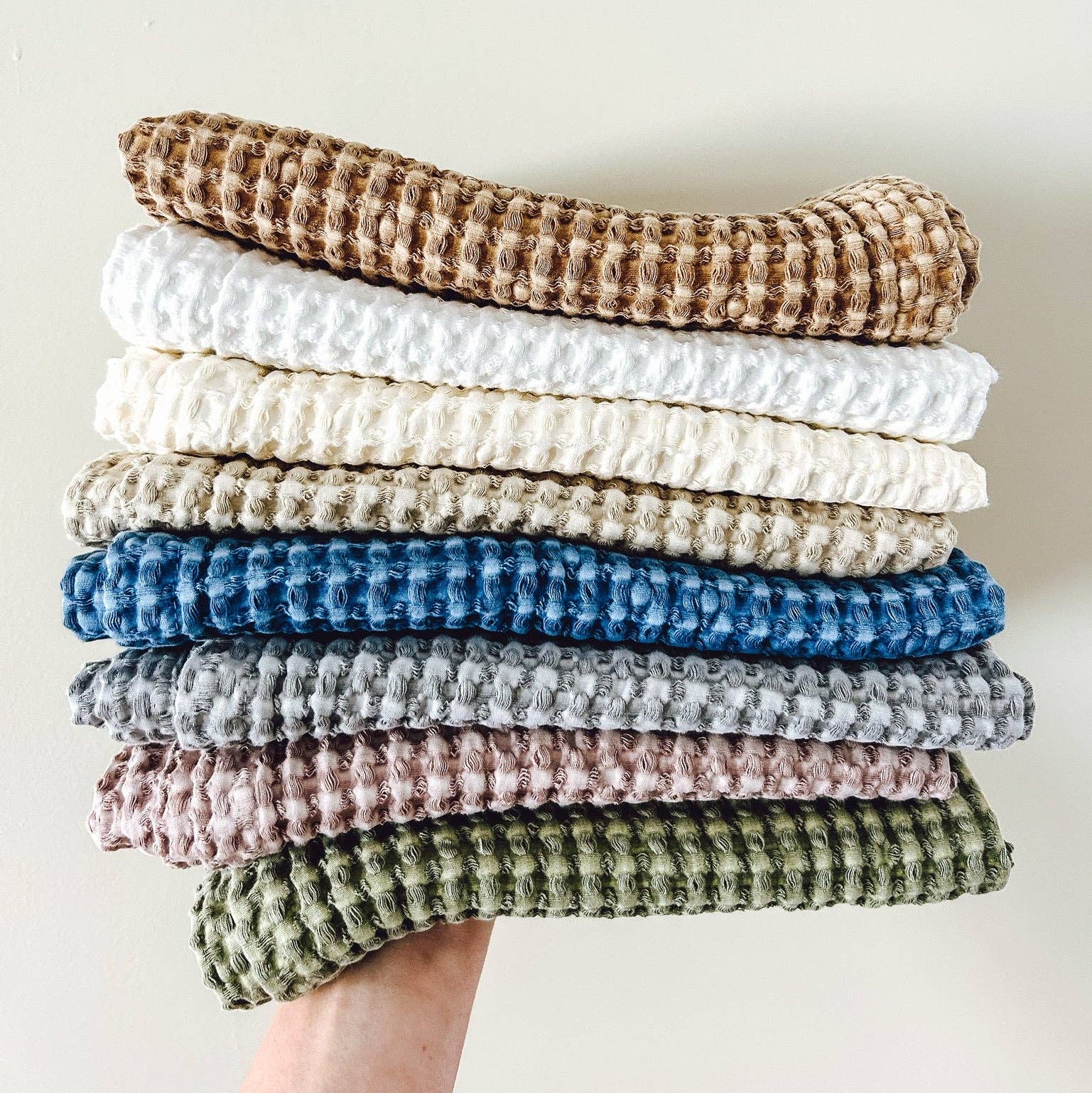 100% Organic Cotton Rustic Waffle Tea/Hand Towel XL - Light Olive Mama and Tochter