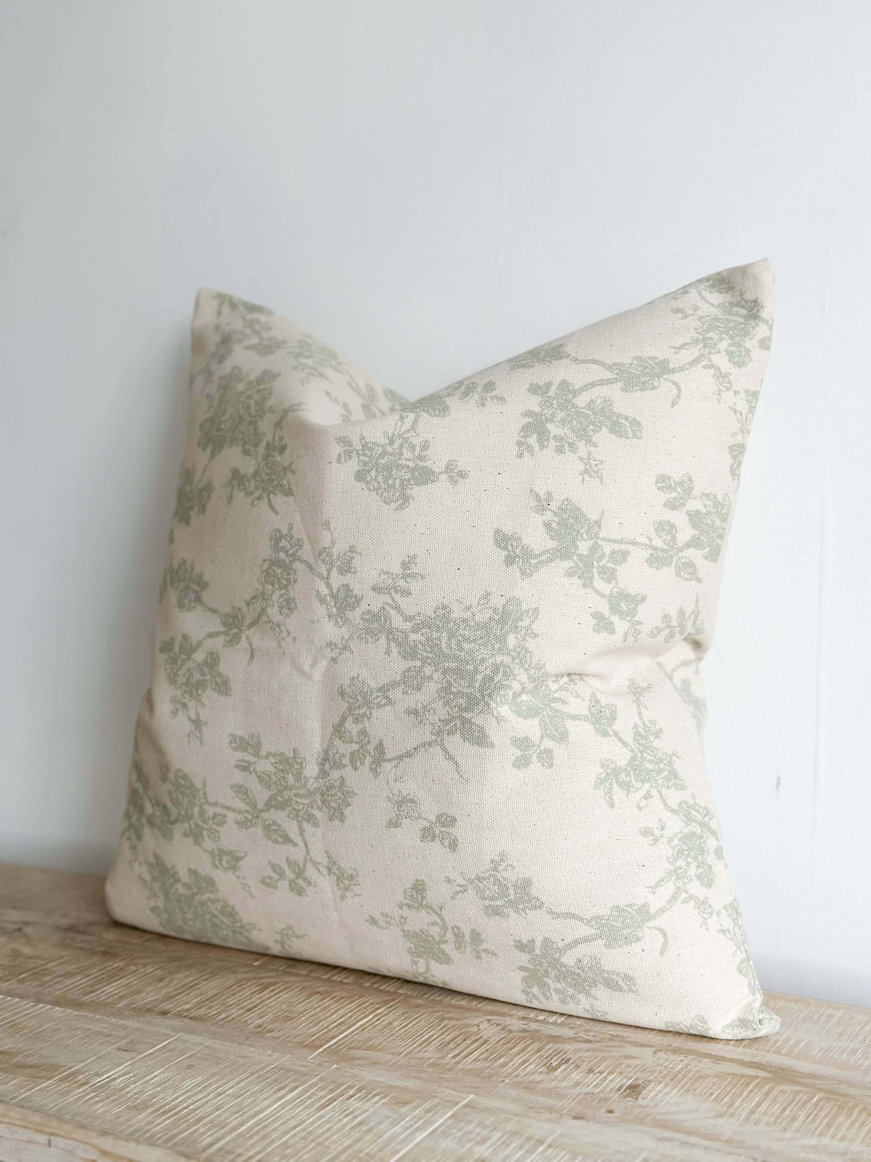 Aria Cotton Cushion Cover – Green Print 45x45cm Ellenvale Trade