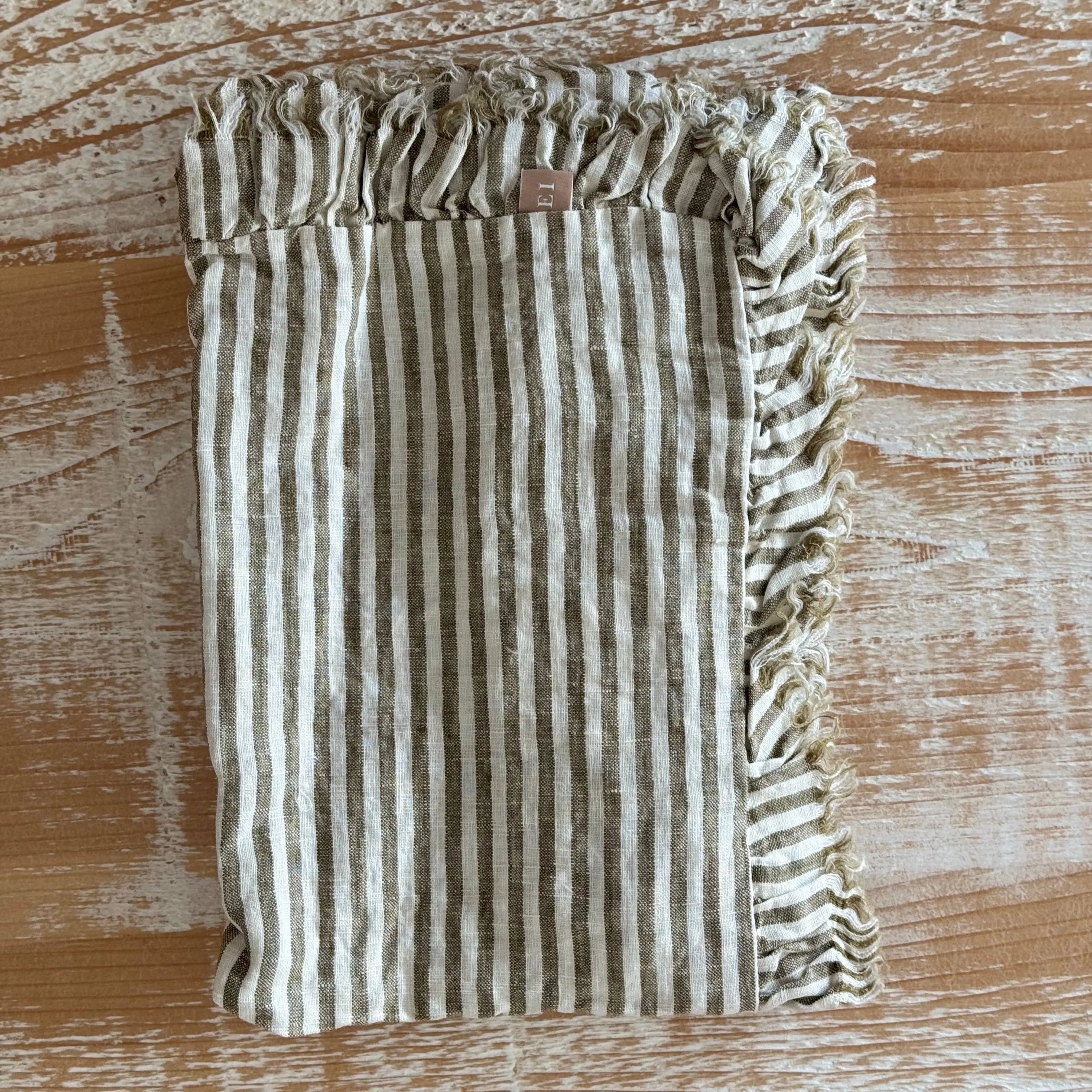 Olive Stripe Ruffle Table Runner Ellenvale Trade