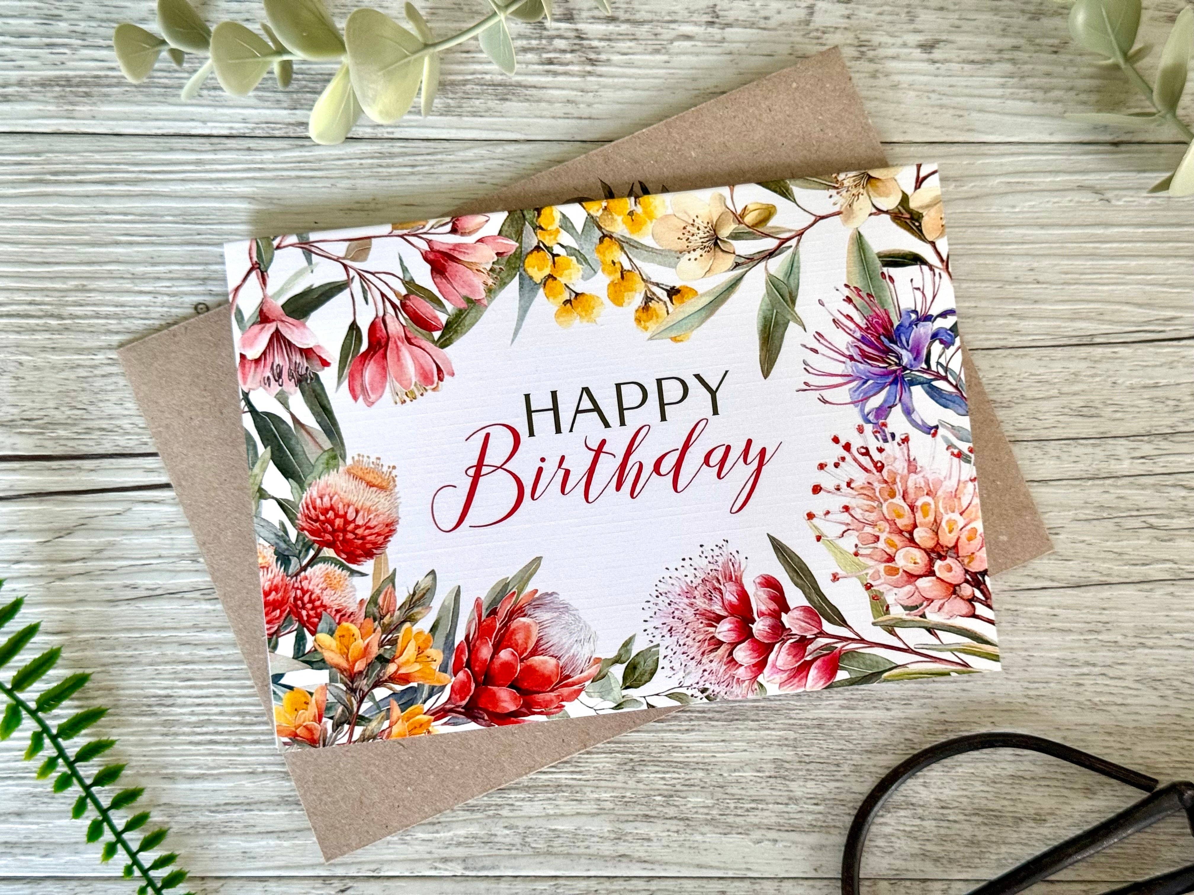 Australian Native Florals Birthday Card – A6
