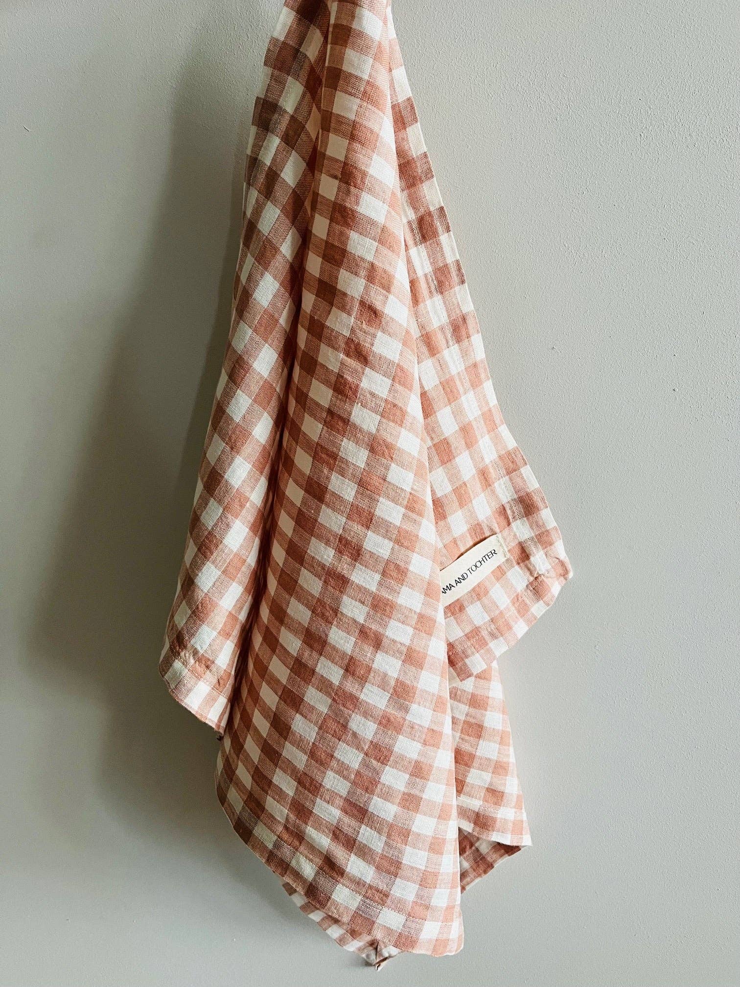 Pure French Linen Tea Towel - Blush Gingham Mama and Tochter