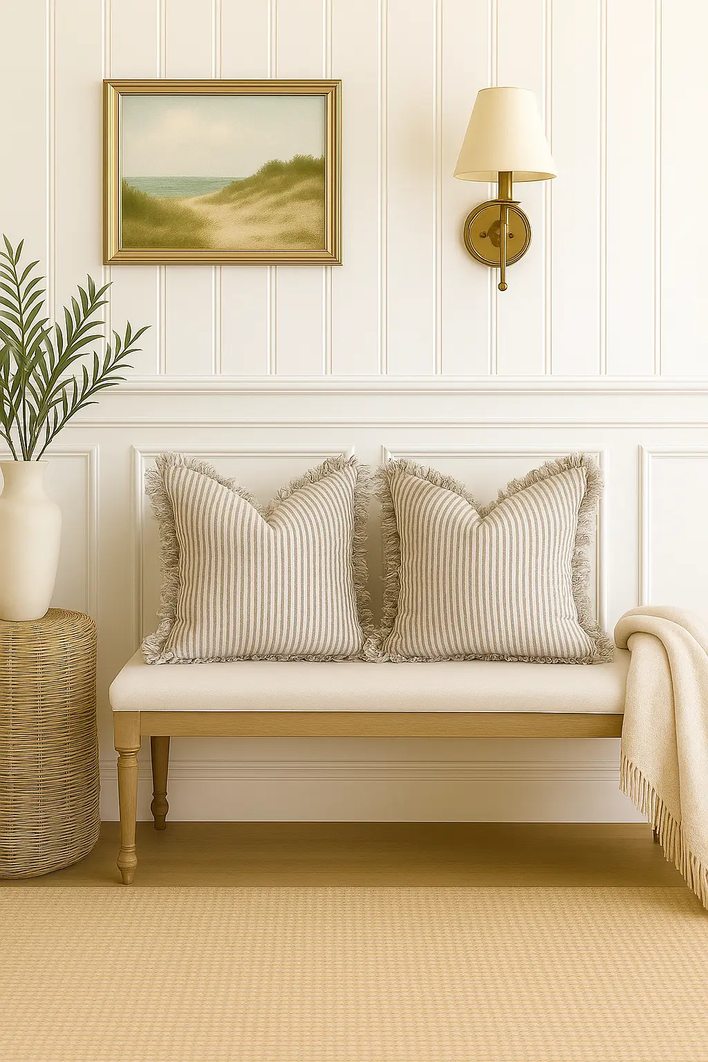 Pure French Linen Frayed Edge Ruffle Cushion Cover - Grey Stripe - 45x45 Mama and Tochter