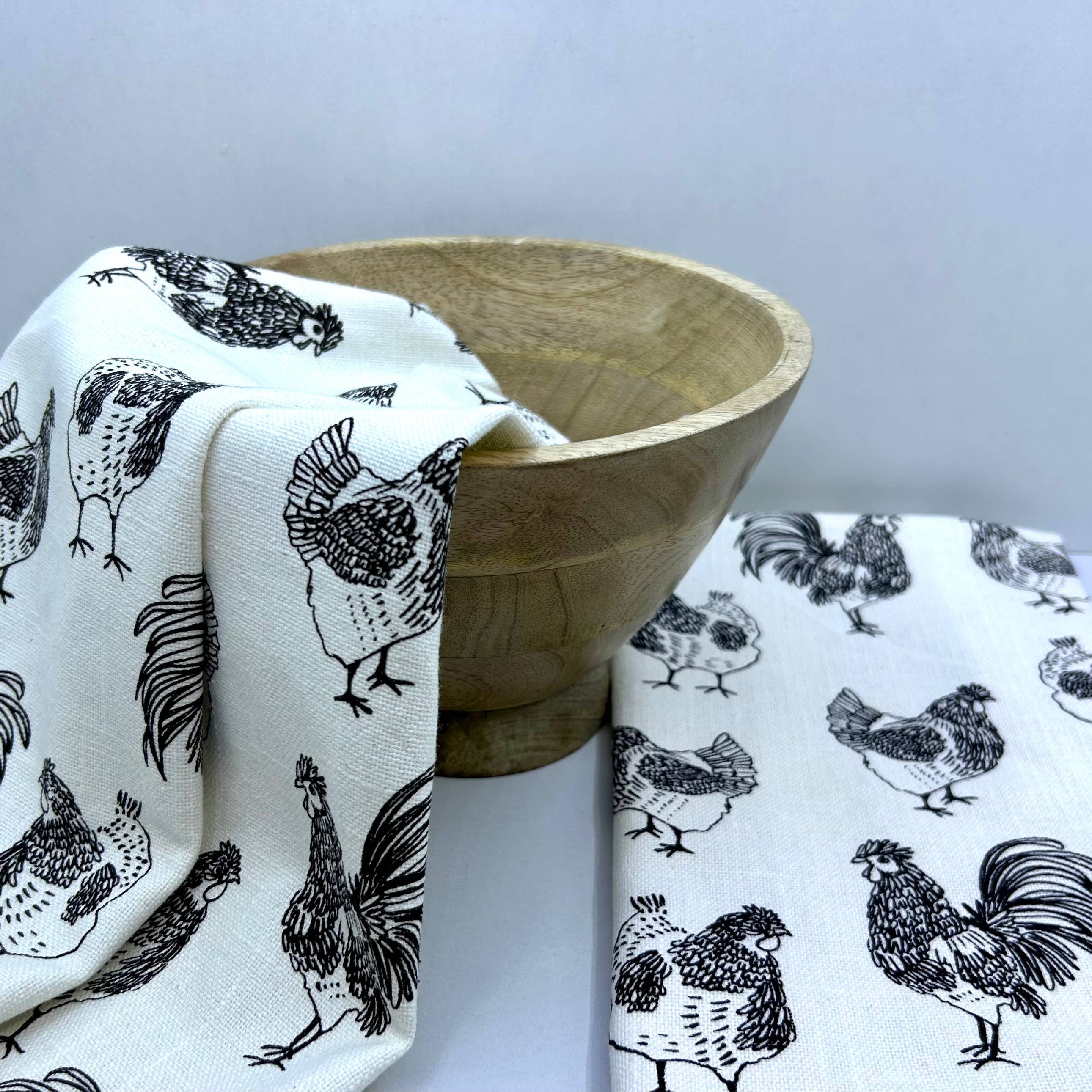 Gift Set - Natural Wooden Bowl with Set of 2 Kitchen Towels Rich Home Linens