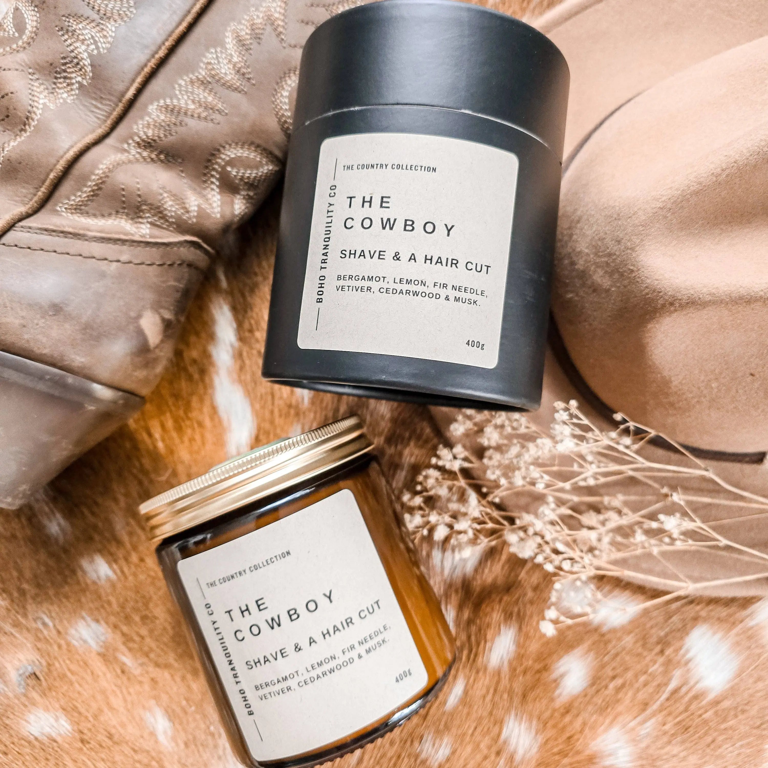 THE COUNTRY COLLECTION: THE COWBOY - XL AMBER GLASS CANDLE Boho Tranquility Co