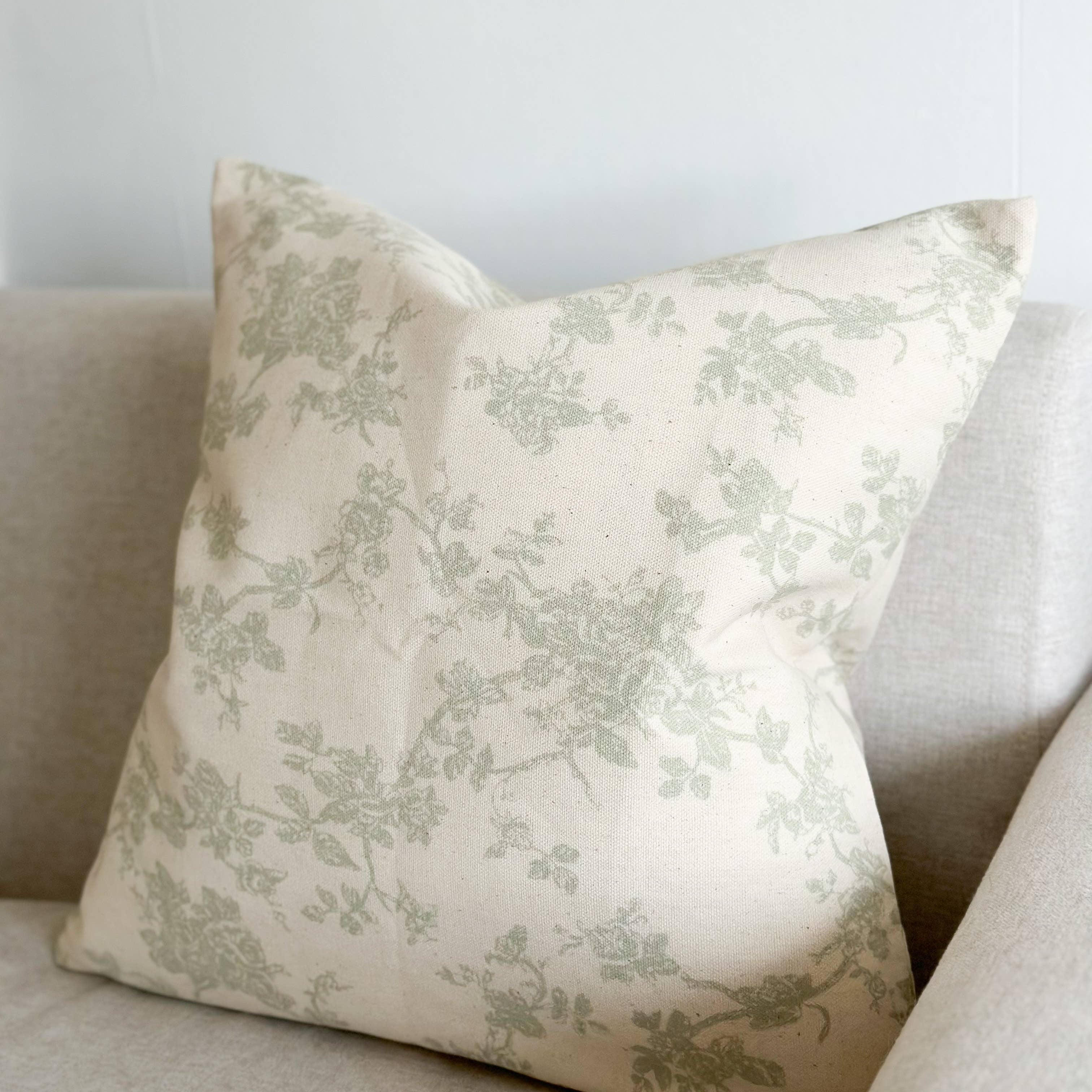 Aria Cotton Cushion Cover – Green Print: 45 x 45 cm Ellenvale Trade