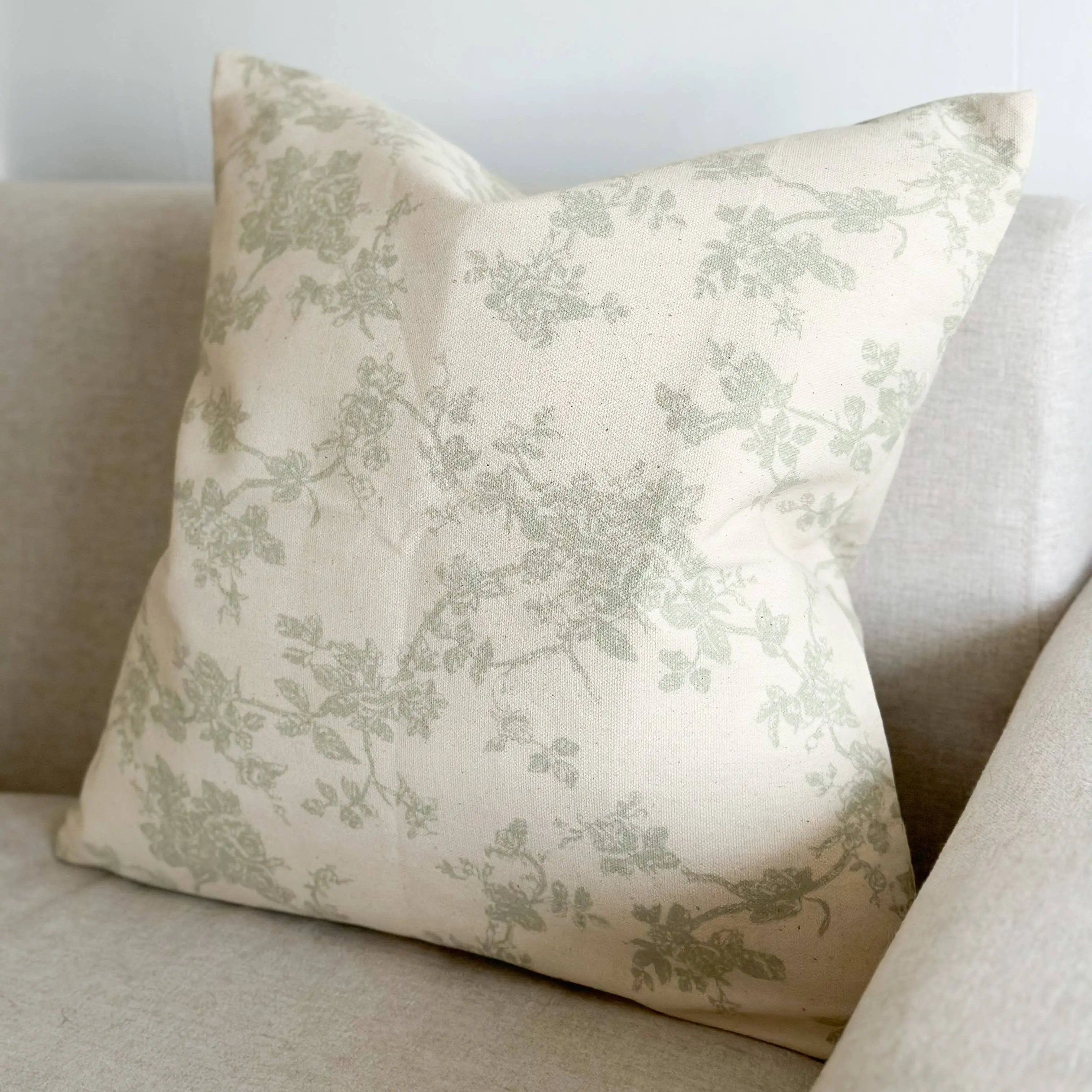 Aria Cotton Cushion Cover – Green Print 45x45cm Ellenvale Trade