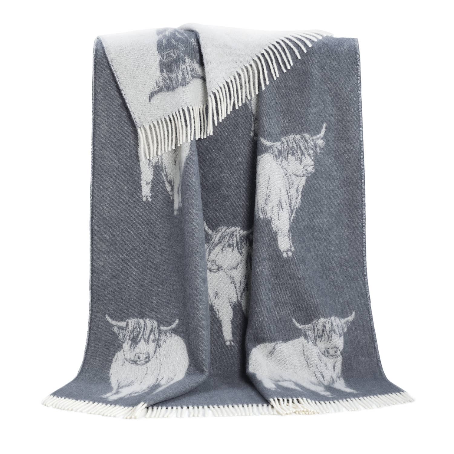 Highland Cow Dark Grey Pure Wool Throw JJ Textile