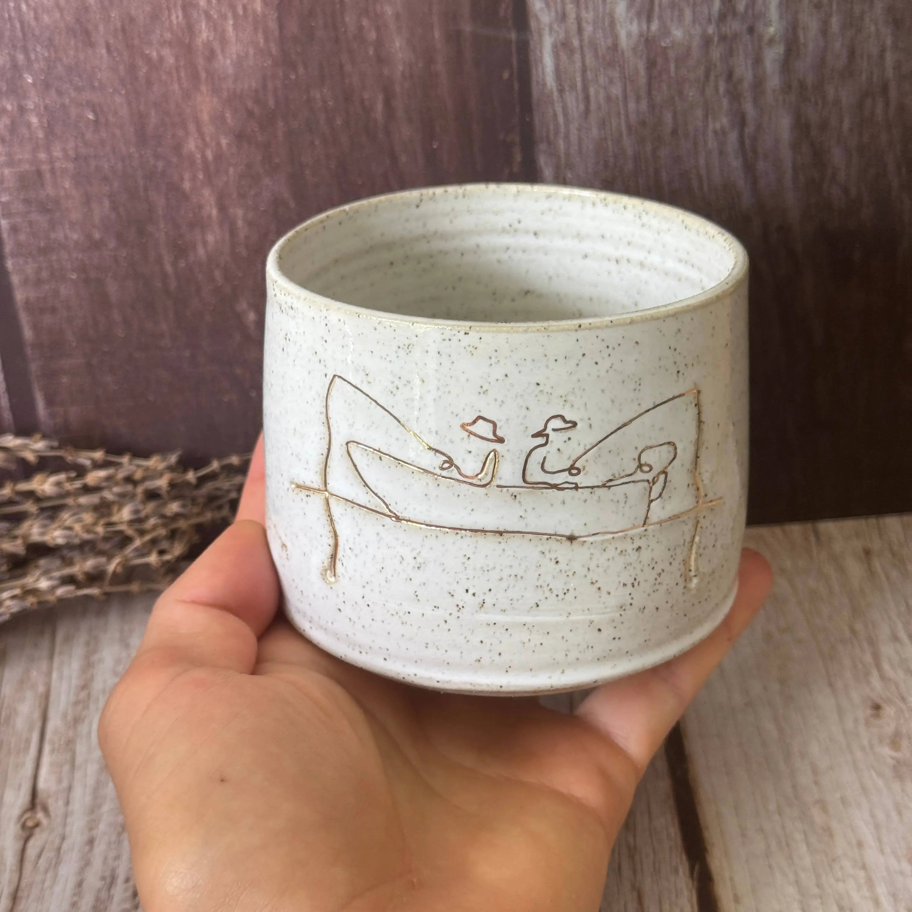 Two Fishermen in Boat Ceramic Handmade Mug – Right-Handed Design Wolf and Clay Pty Ltd