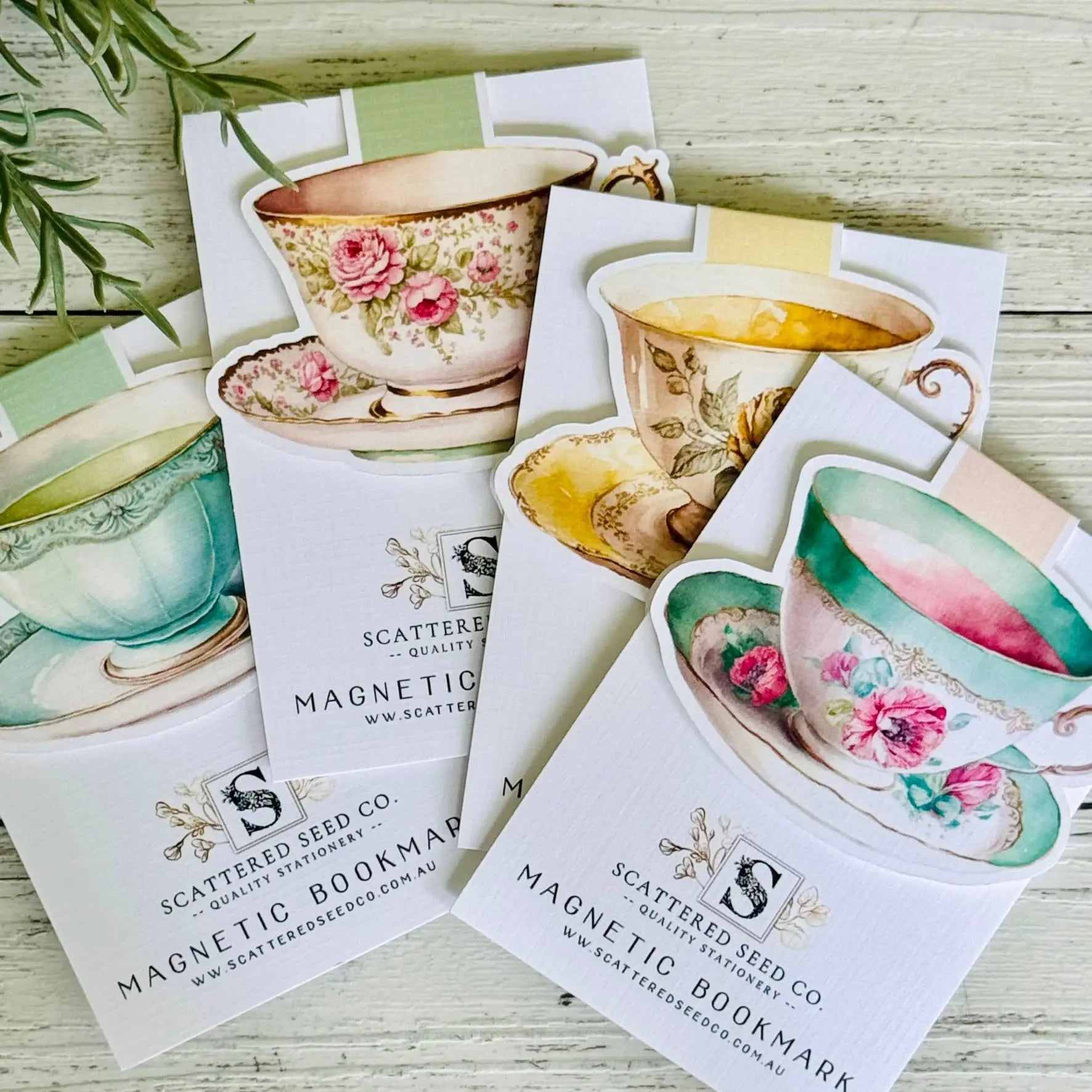 Vintage Teacup Magnetic Bookmarks 4 designs: Set of all 4 please Scattered Seed Co