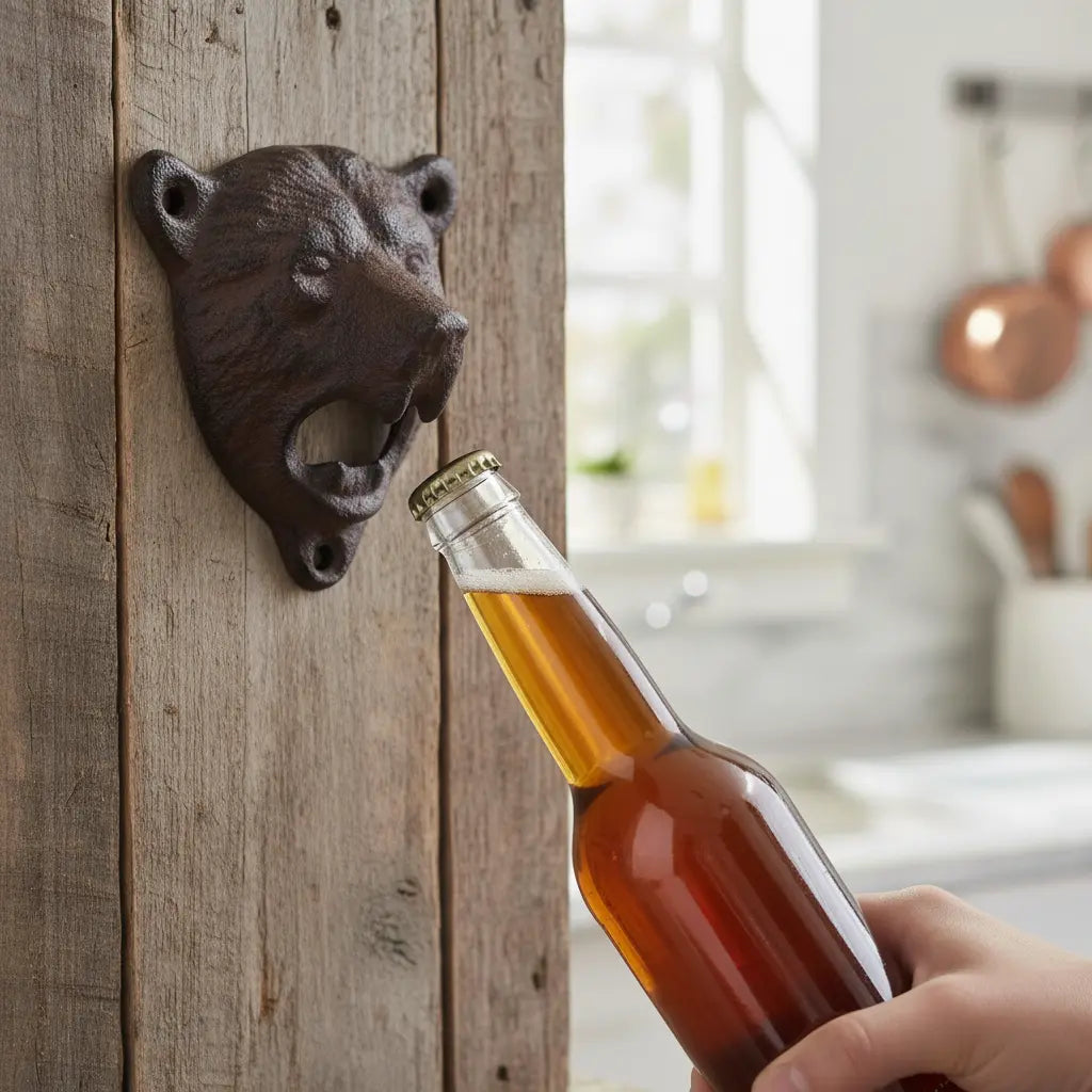 Rustic Cast Iron Bear Bottle Opener – Lodge-Style Bar Accessory Iron & Blossom
