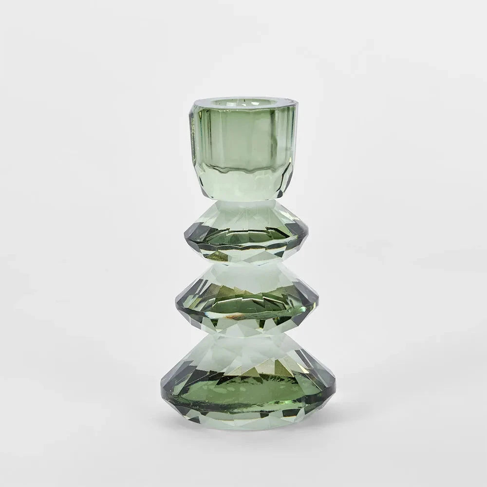 Lustre Glass Cut Candle Holder – Green Florabelle