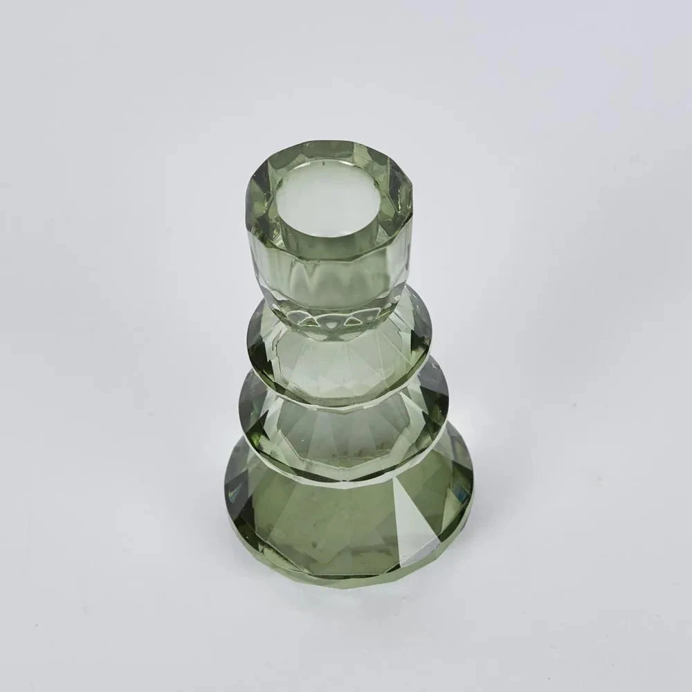 Lustre Glass Cut Candle Holder – Green Florabelle
