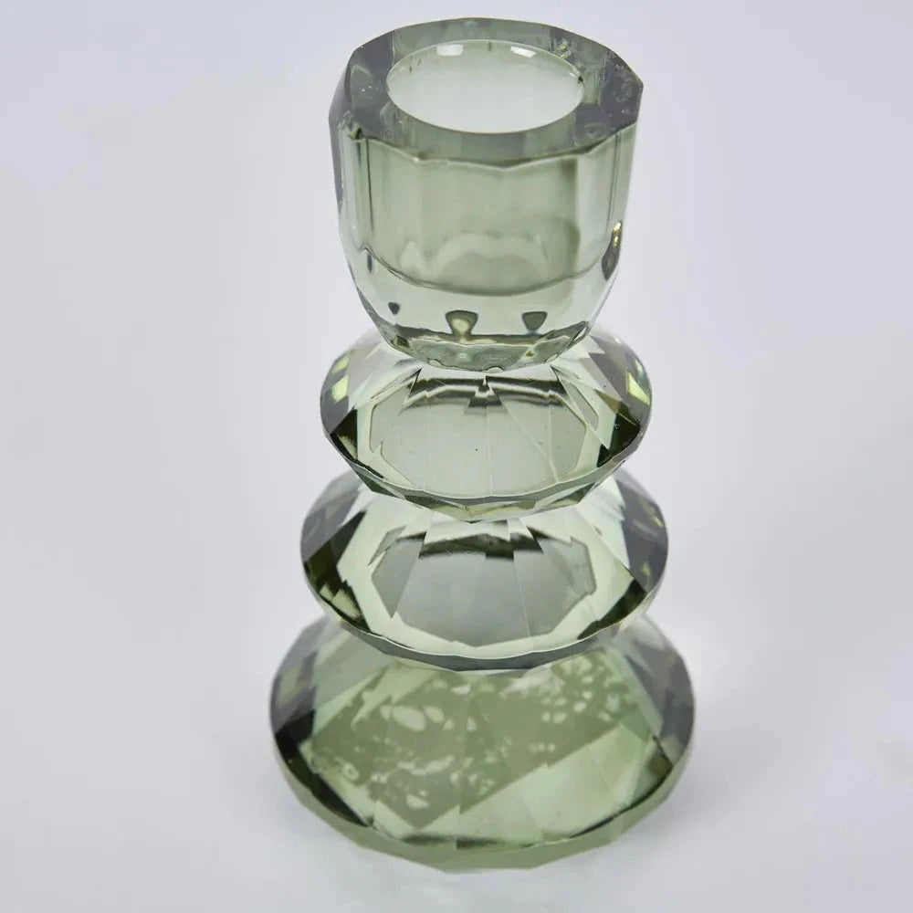 Lustre Glass Cut Candle Holder – Green Florabelle