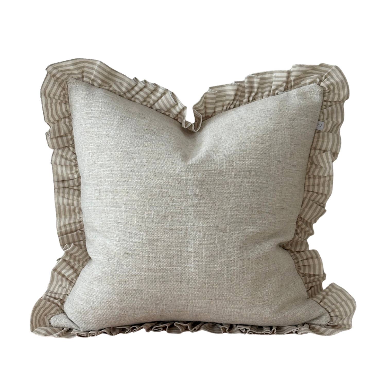 Bella Beige Stripe Ruffle Cushion Cover – 45 × 45 cm
