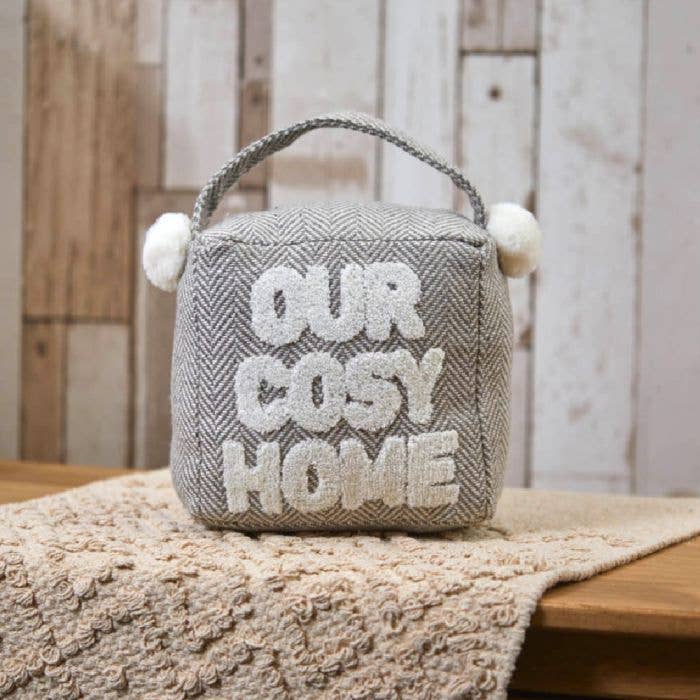 Cosy Home Grey Herringbone Fabric Doorstop With Quote Langs