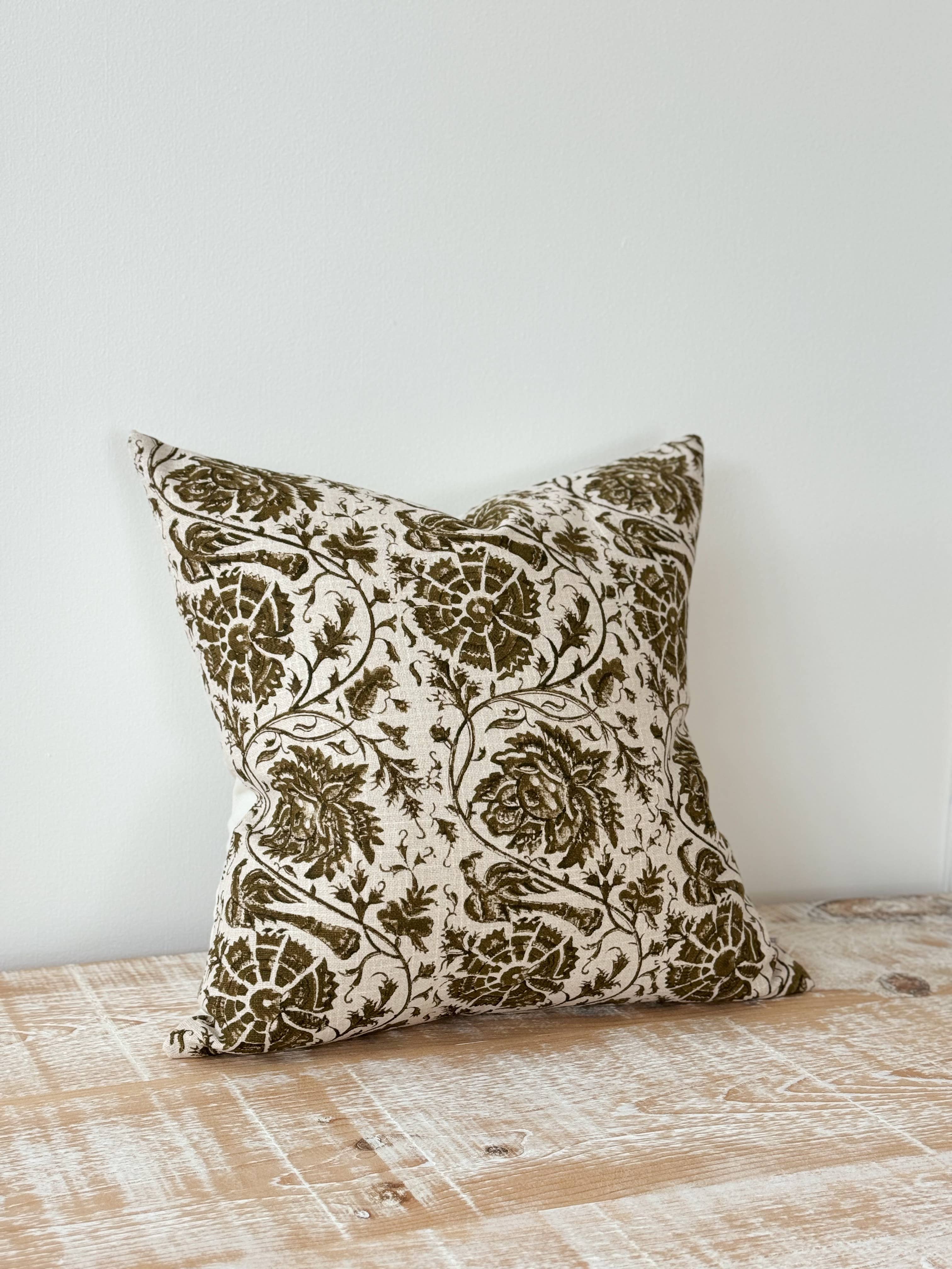 Ivy Olive Floral Print Cushion Cover 45cm × 45cm Ellenvale Trade