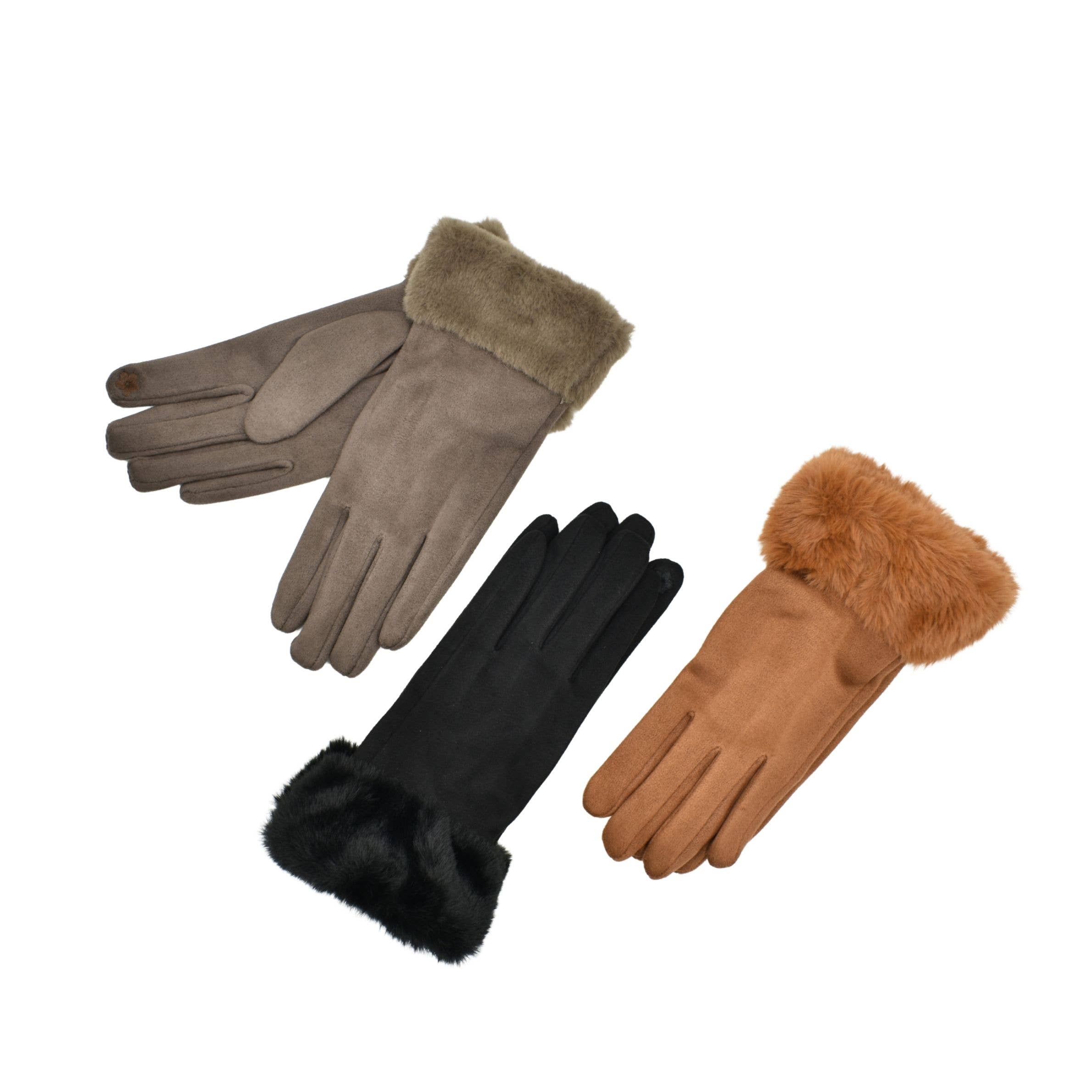 Faux Fur Cuff Gloves – Brown
