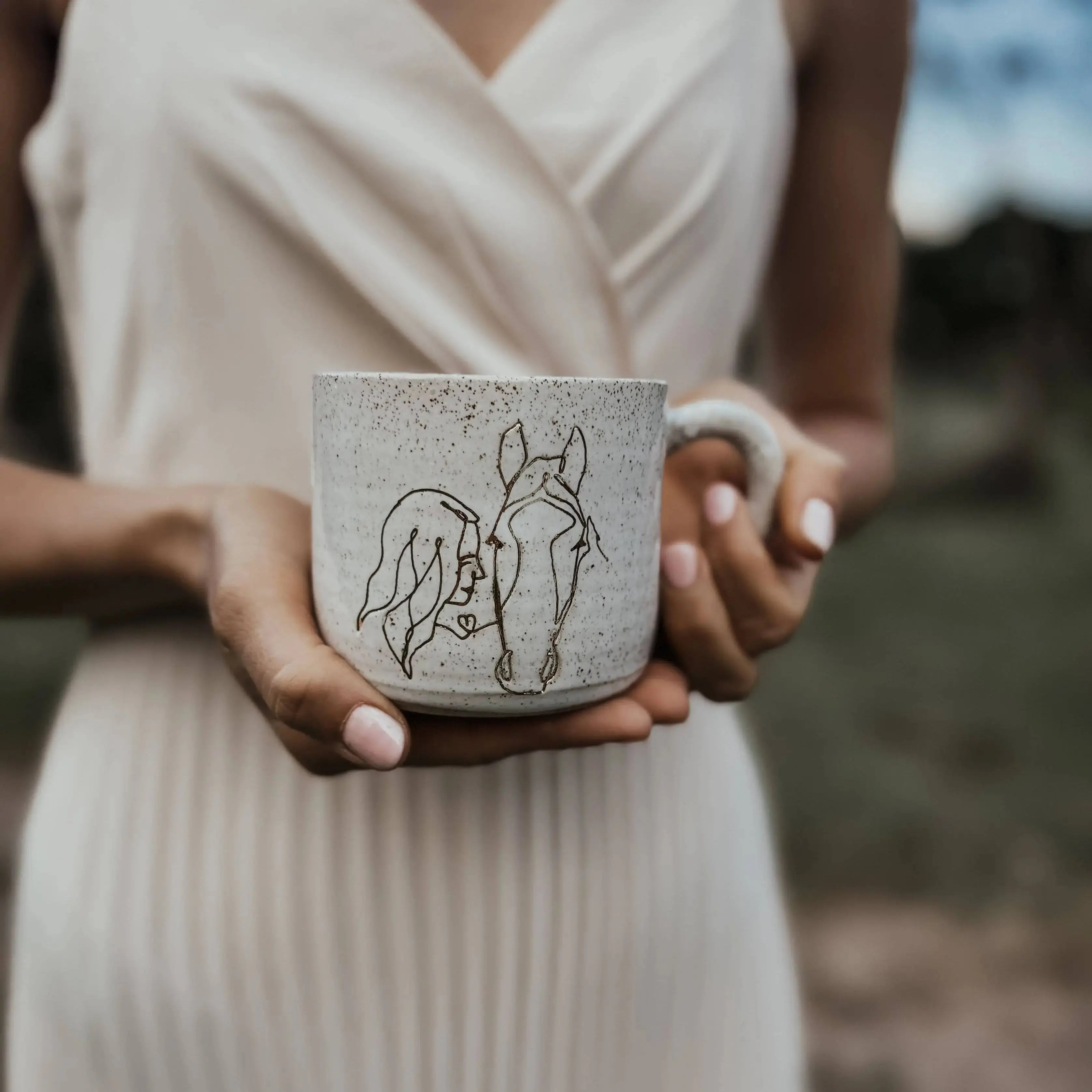 Girl with Horse - Handmade Ceramic Mug - Left Hand Design Wolf and Clay Pty Ltd