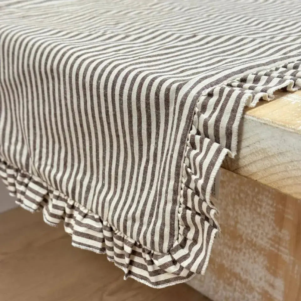 Dark Brown Stripe Ruffle Table Runner – 230 × 35 cm Ellenvale Trade