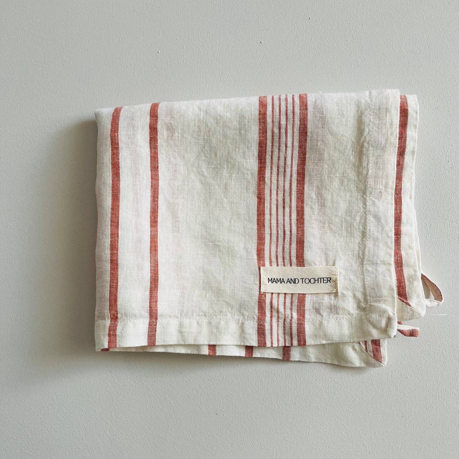 Pure French Linen Tea Towel - Rust Stripe Mama and Tochter