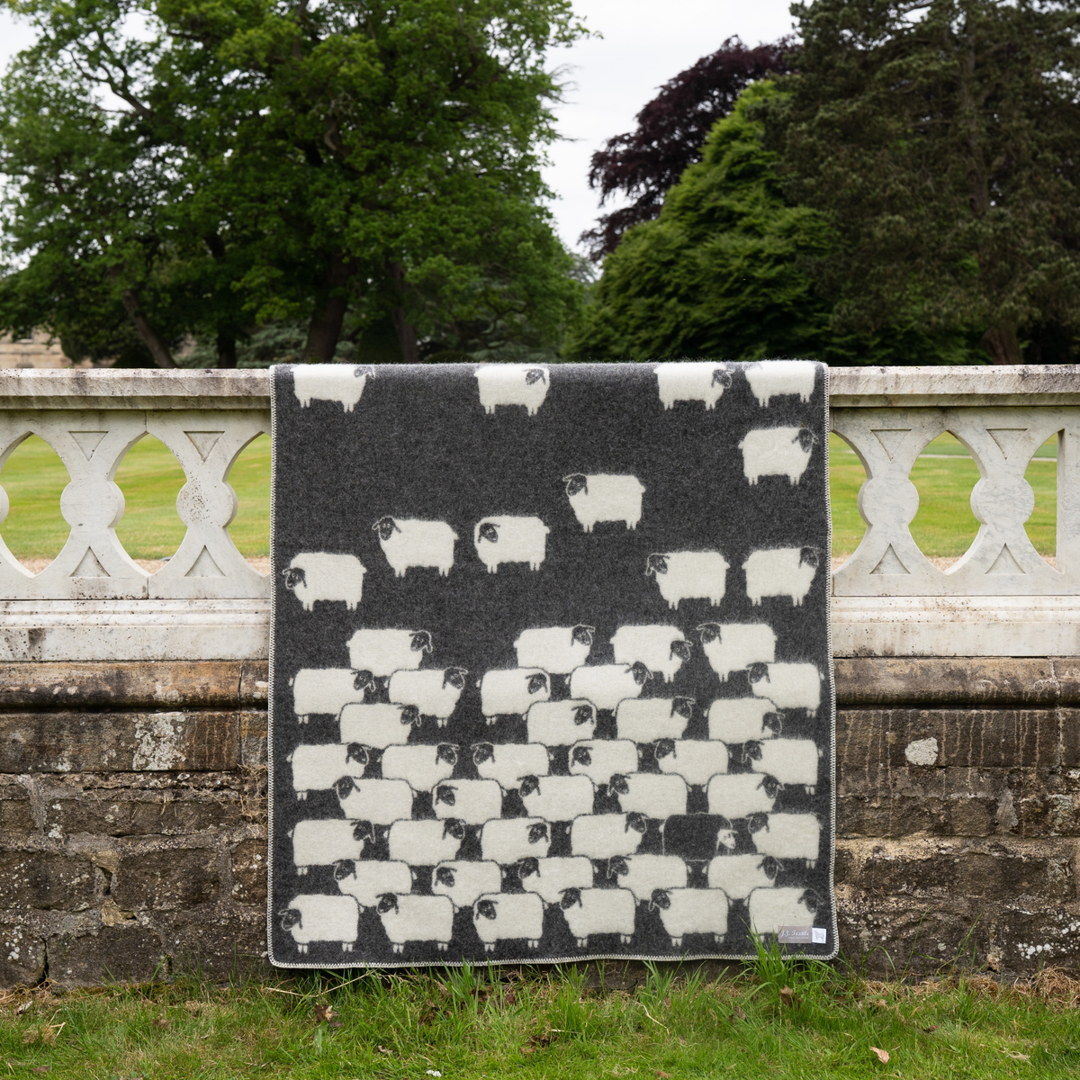 Herd Black Wool Blanket with Sheep Design – 130 x 180 cm