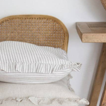 Linen Ruffle Cushion - Grey Stripe Mama and Tochter