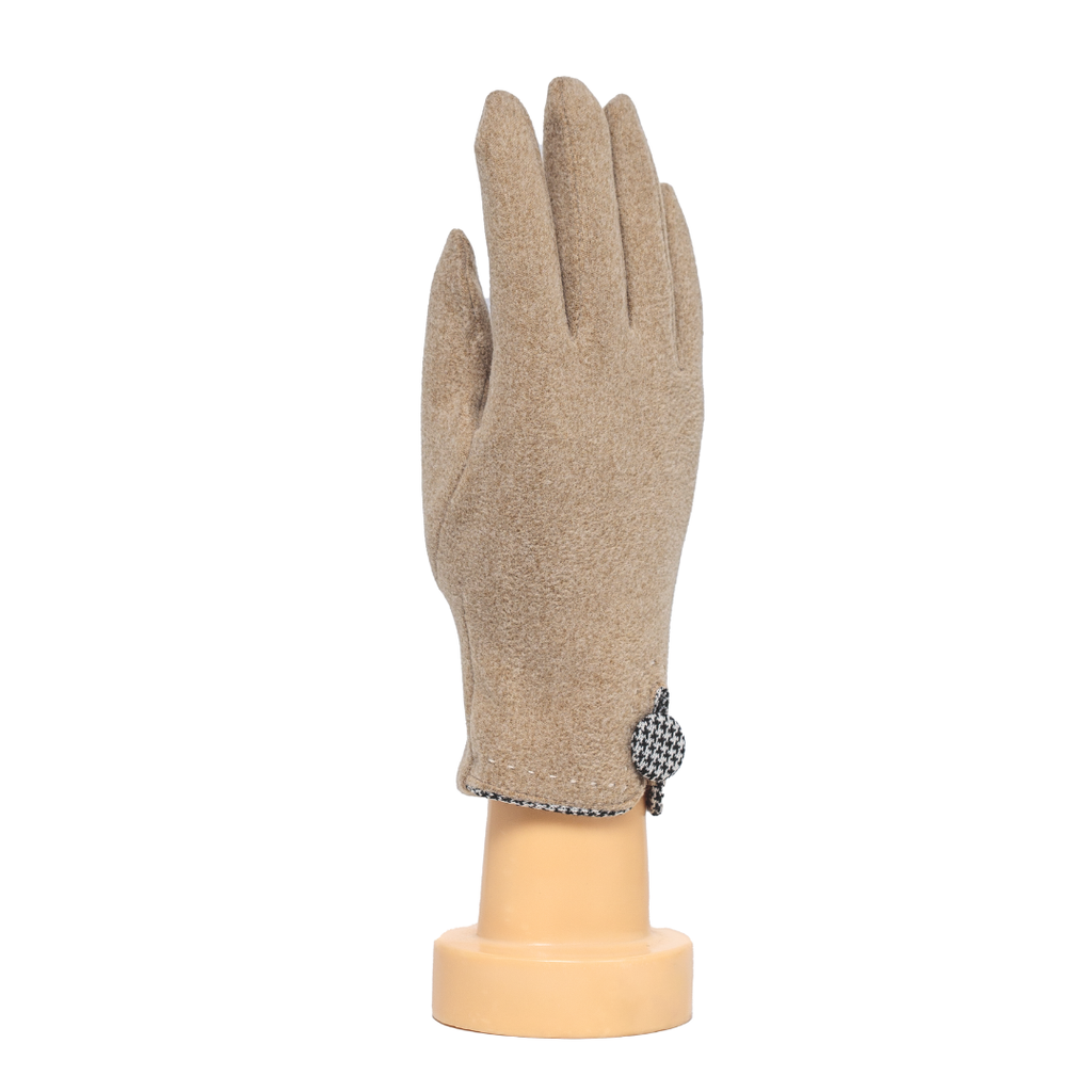 Houndstooth Button Border Touchscreen Gloves – Camel Beige