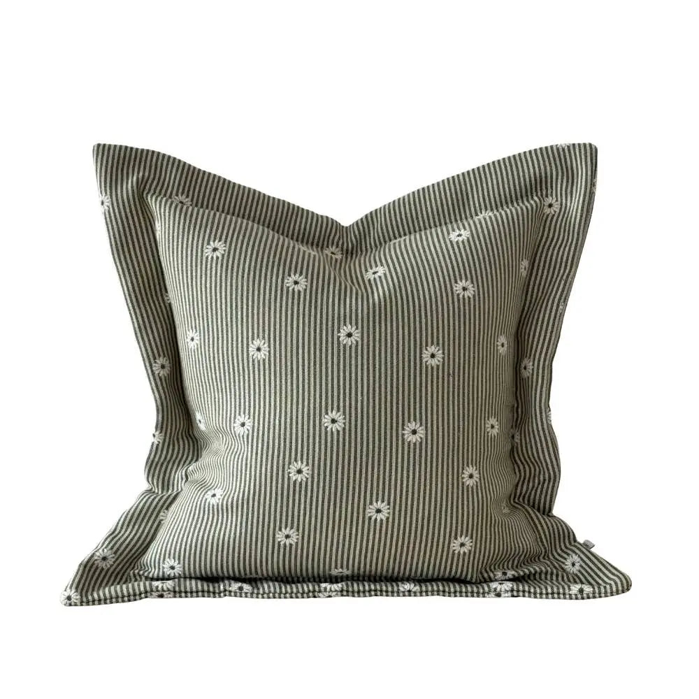 Daisy Sage & Cream Stripe Cushion Cover – 45 × 45 cm