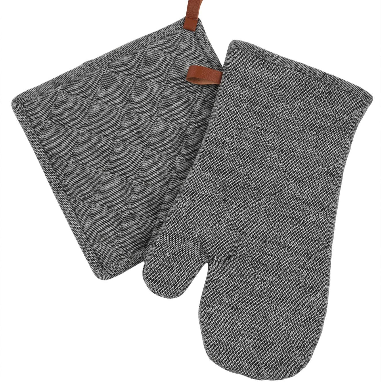 Chambray Oven Mitt & Pot Holder Set: BLACK Rich Home Linens