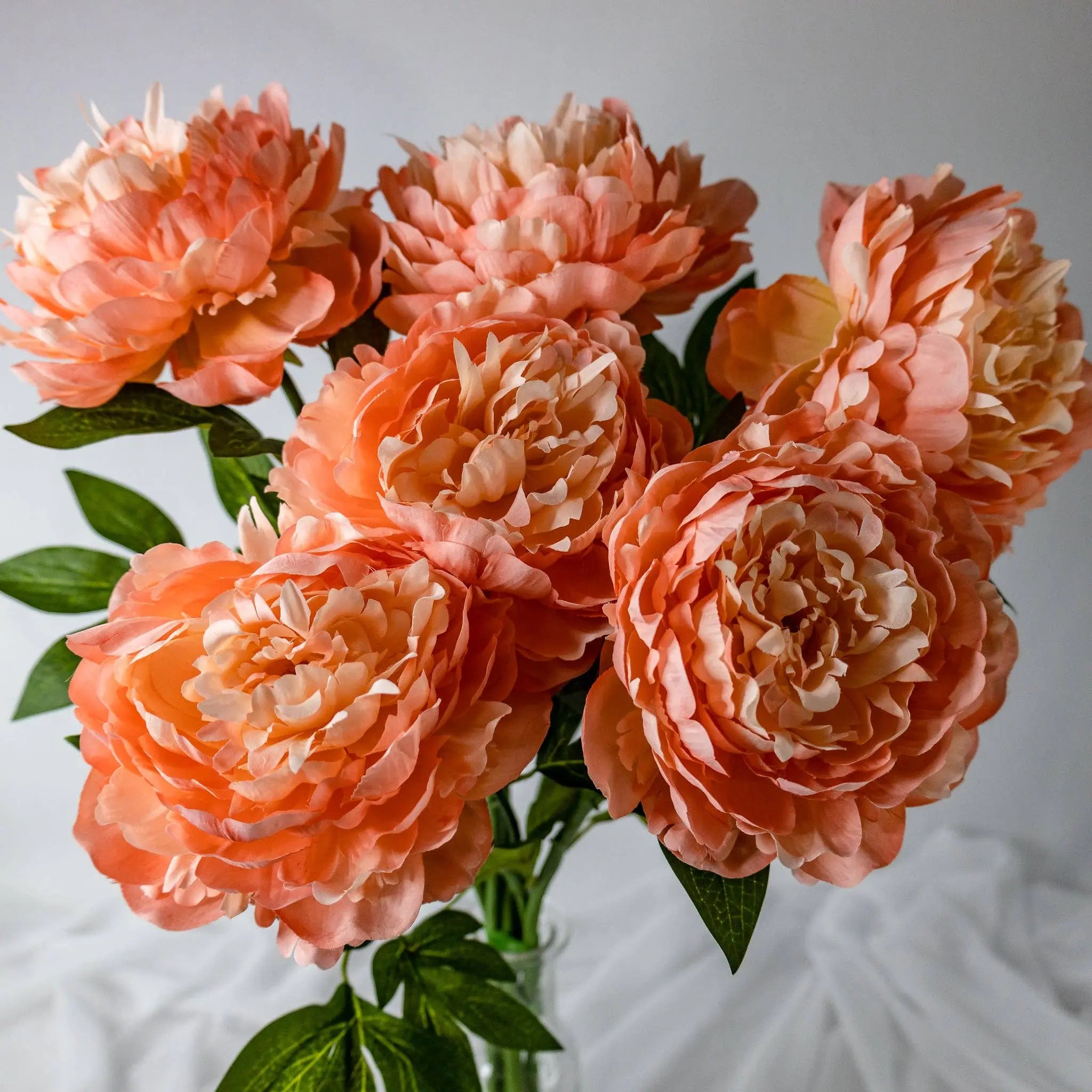 Peach Peony Large Bloom Each Stem Realistic Artificial Flowers