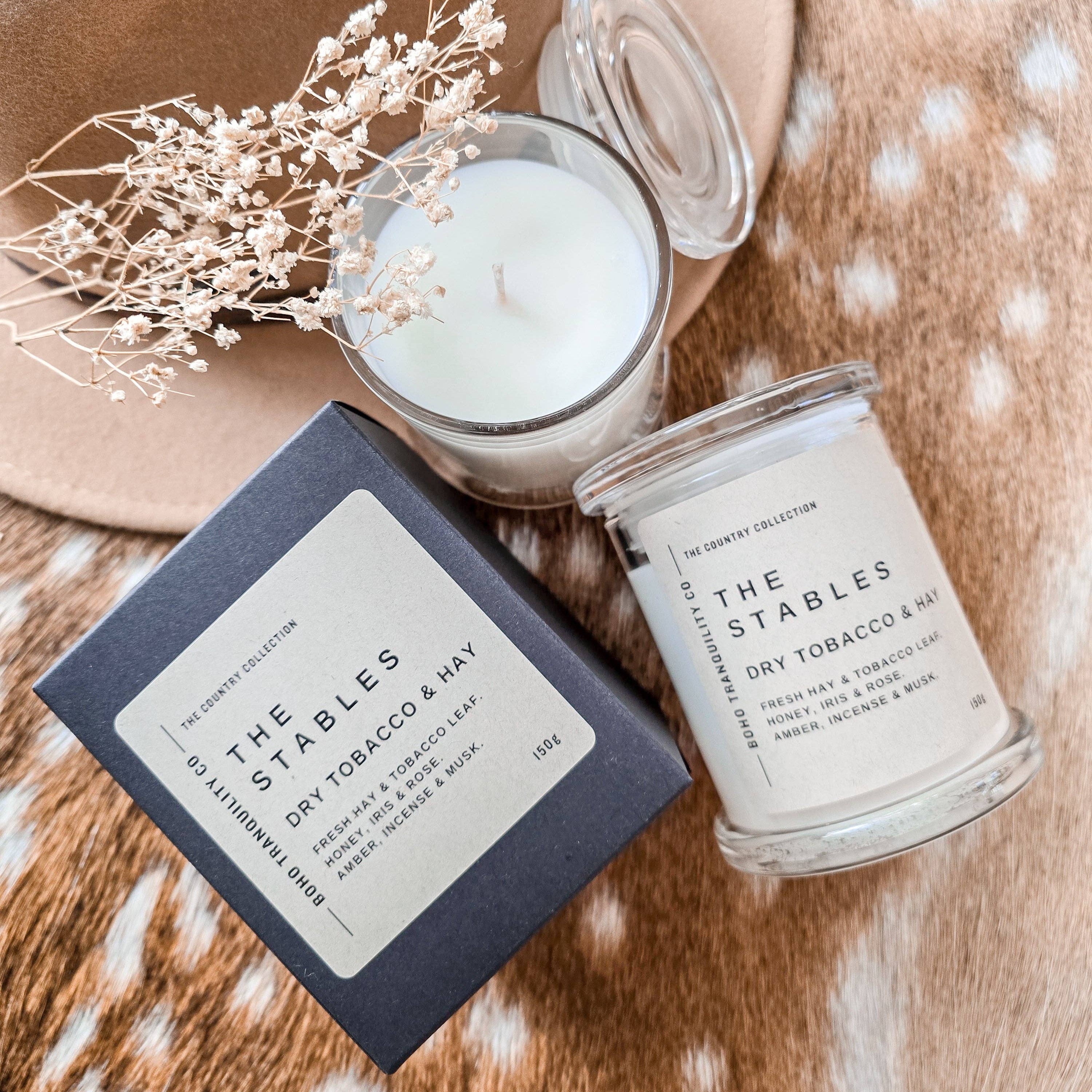 THE COUNTRY COLLECTION: THE STABLES - 150G GLASS CANDLE Boho Tranquility Co