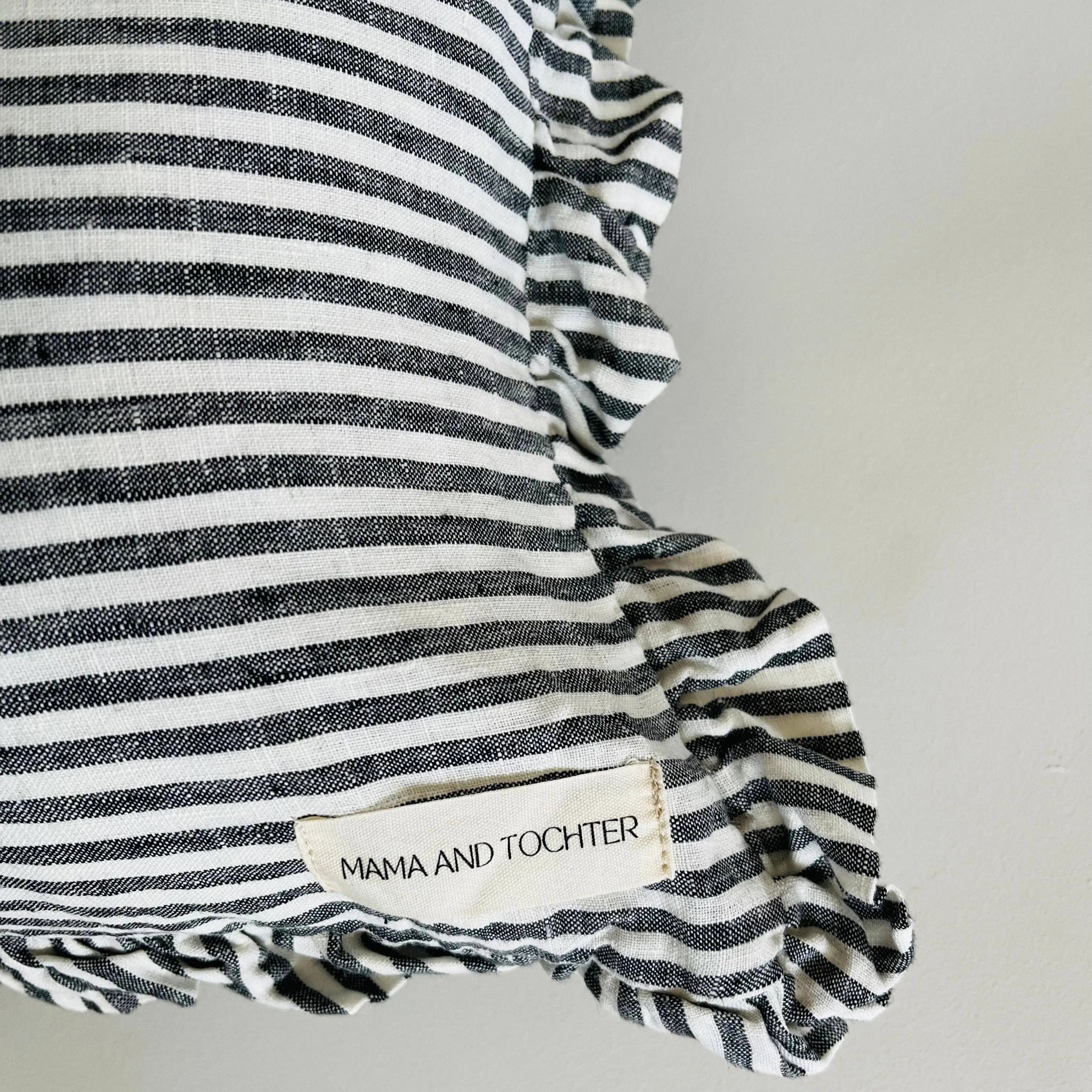 Charcoal Pinstripes Pure French Linen Ruffle Lumbar - Cover Only - Barrington Country Homewares