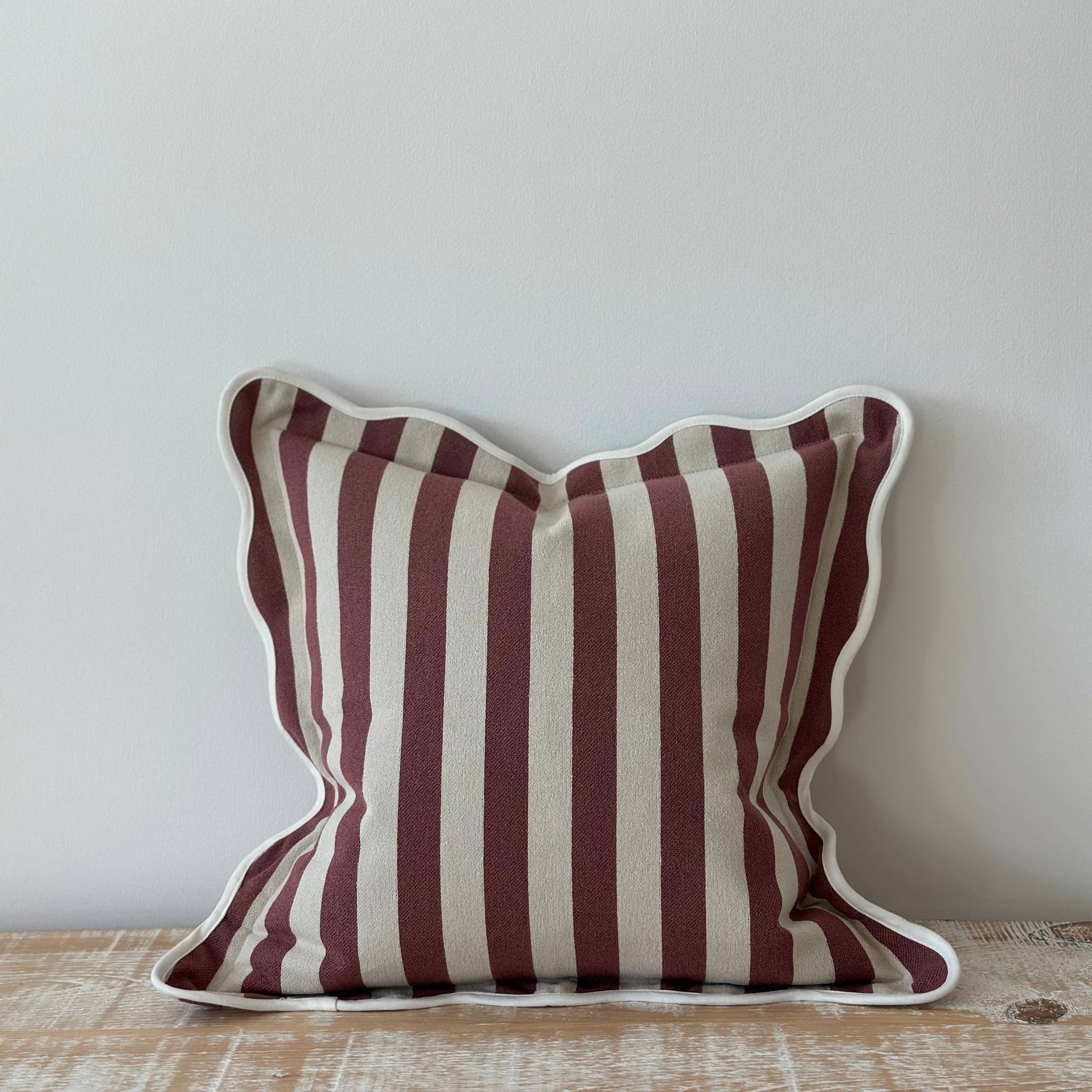 Chloe Plum Stripe Scalloped Edge Cushion Cover Ellenvale Trade