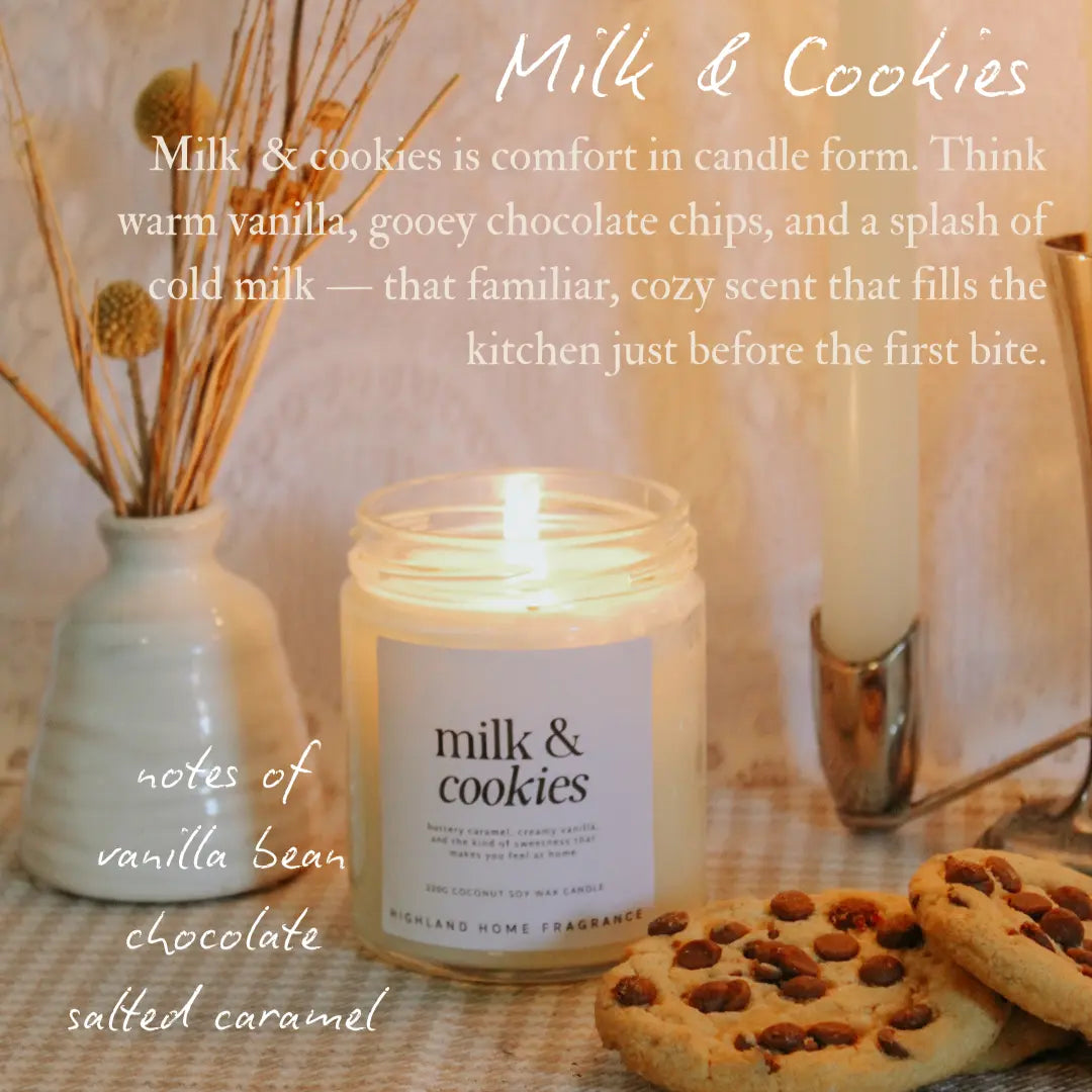 Milk & Cookies - Chocolate, Caramel & Vanilla - 220g Candle Highland Home Fragrance