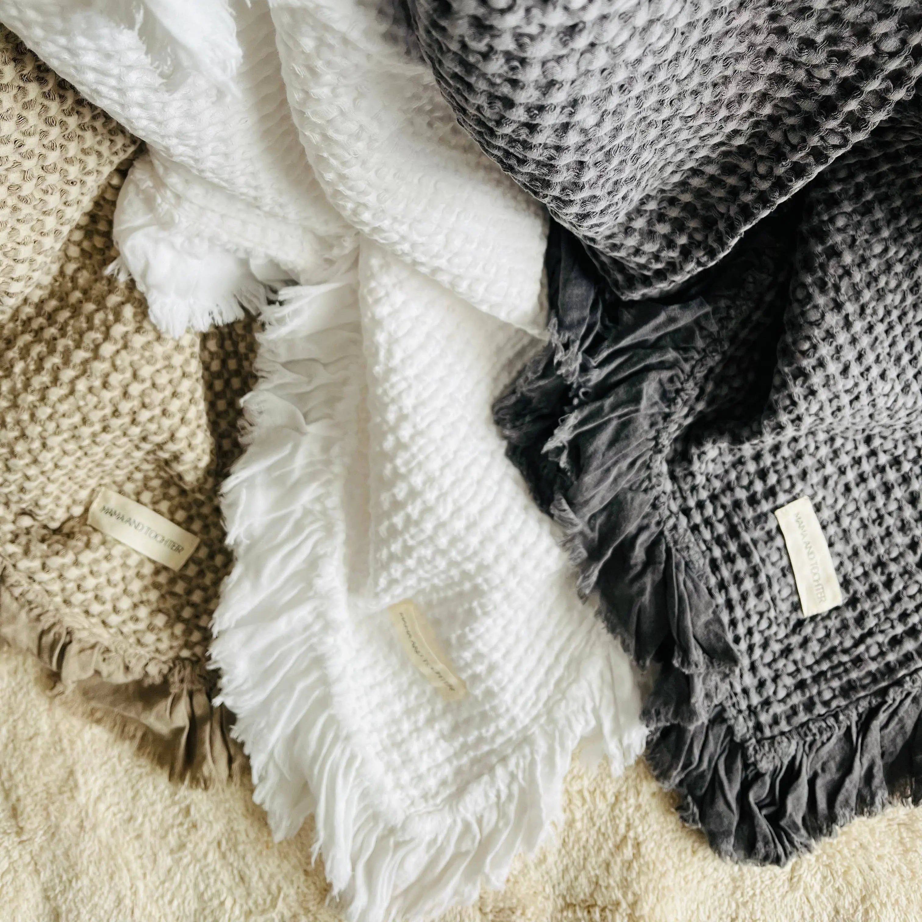 Organic Cotton Rustic Waffle Throw Blanket - Charcoal Mama and Tochter