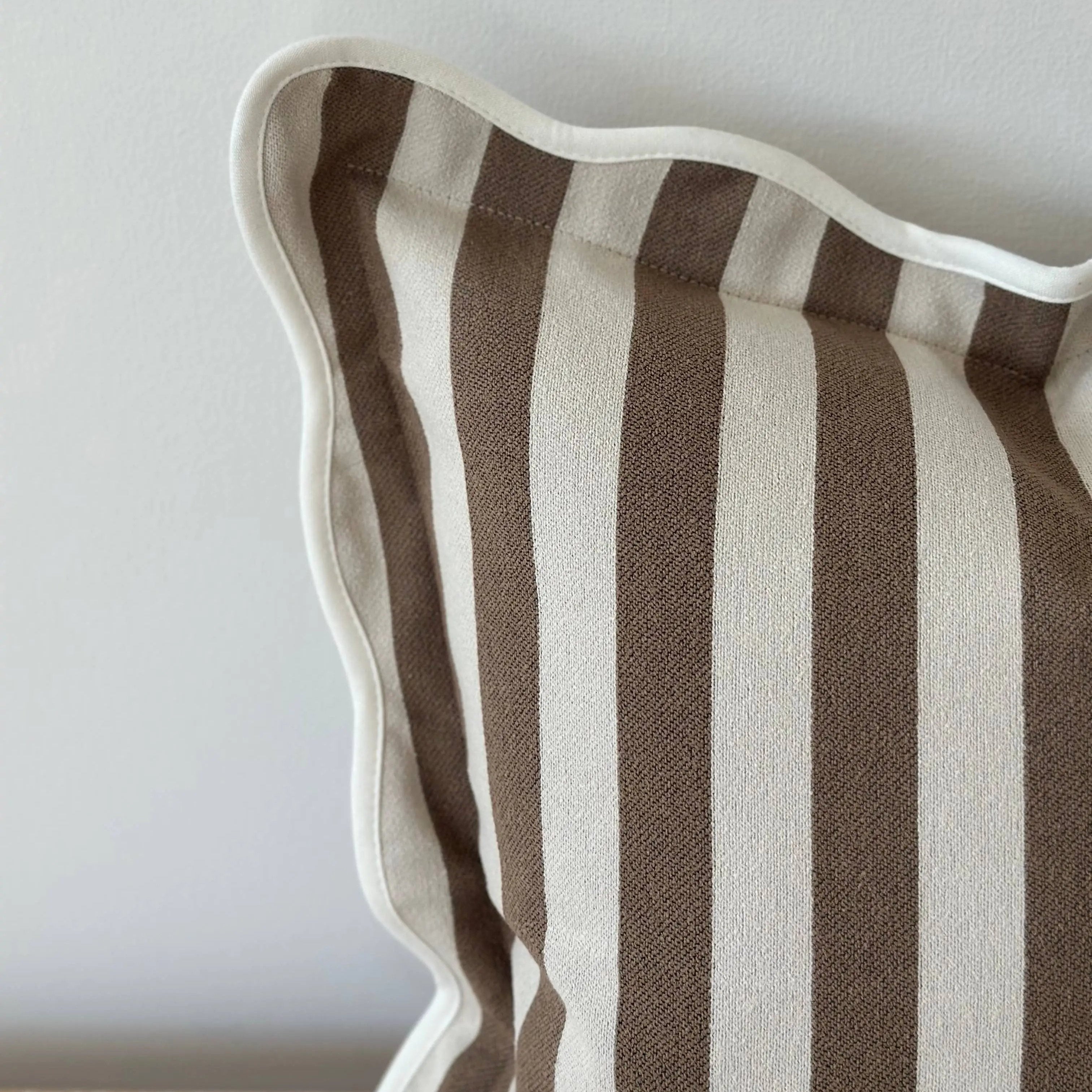 Chloe Brown Stripe Scalloped Edge Cushion Cover Ellenvale Trade
