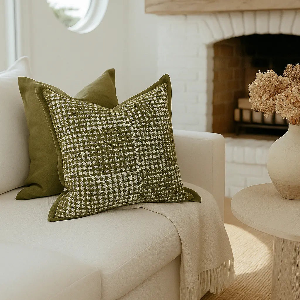 Velvet Houndstooth Cushion Cover - Green Mama and Tochter