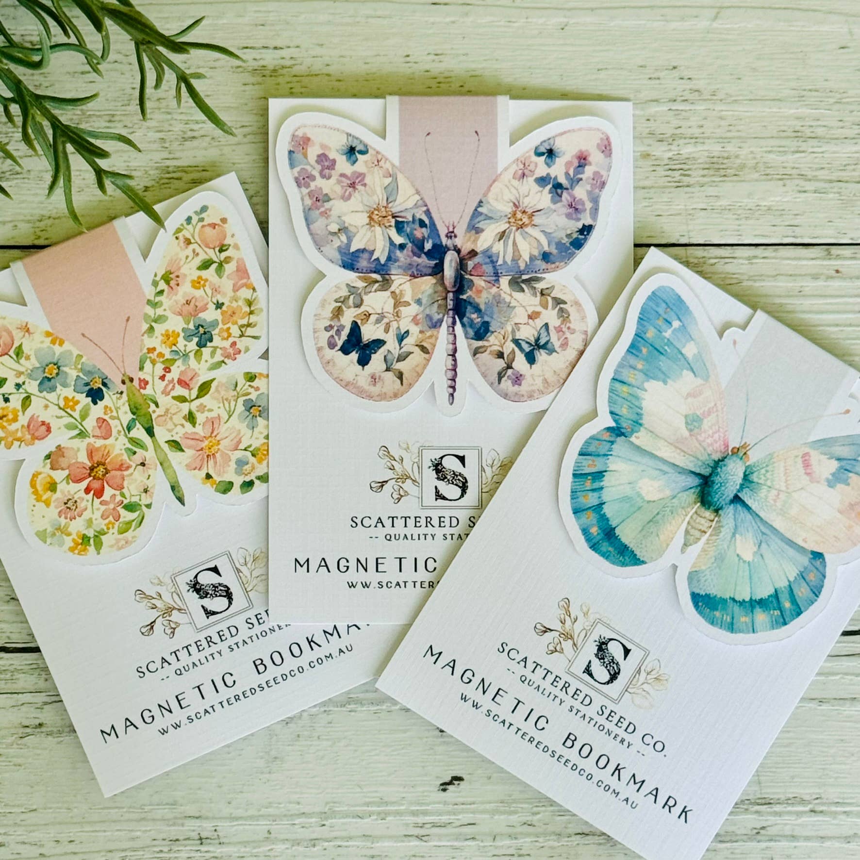 Pastel Butterfly Magnetic Bookmarks - Purple Floral Scattered Seed Co