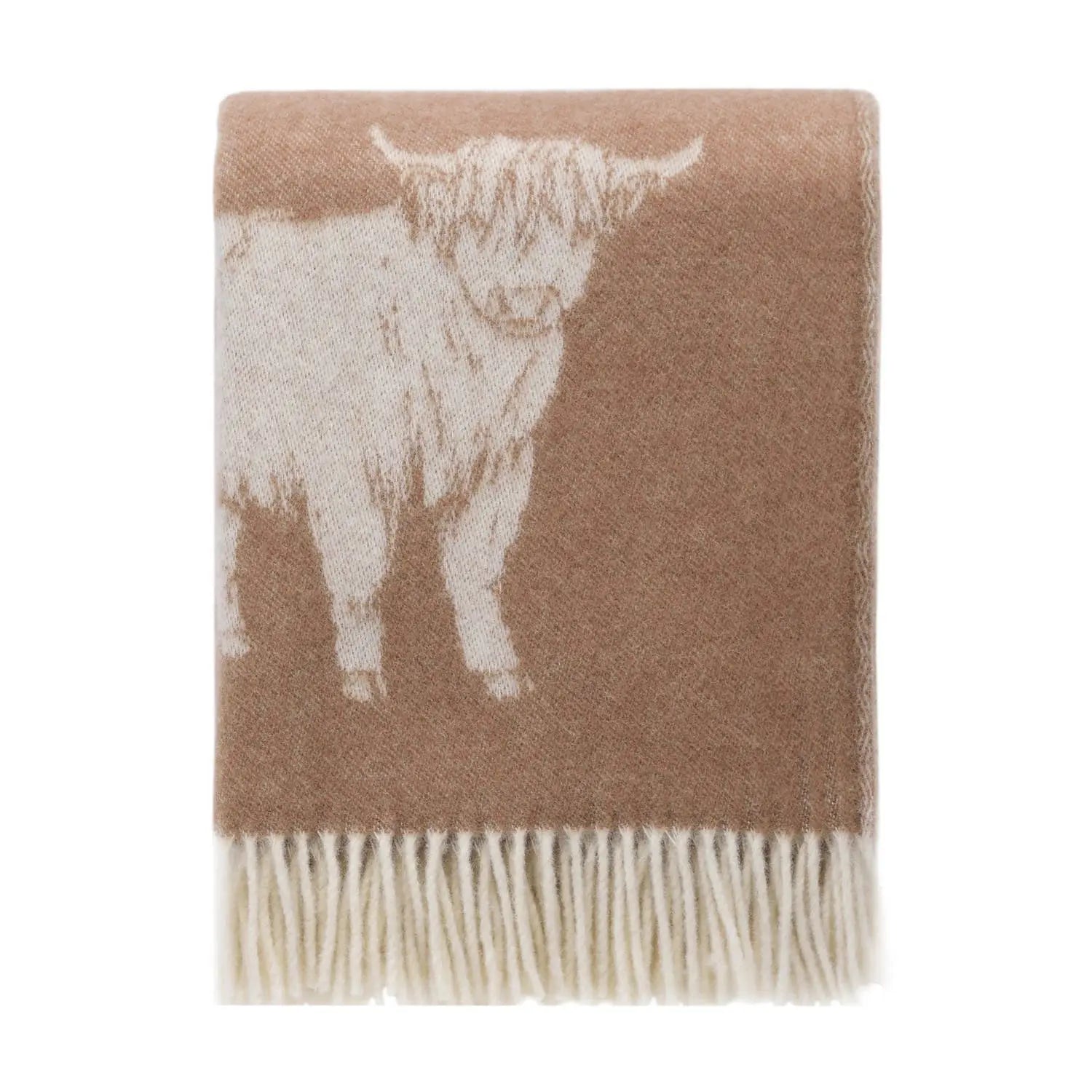 Highland Cow Brown Pure Wool Throw JJ Textile